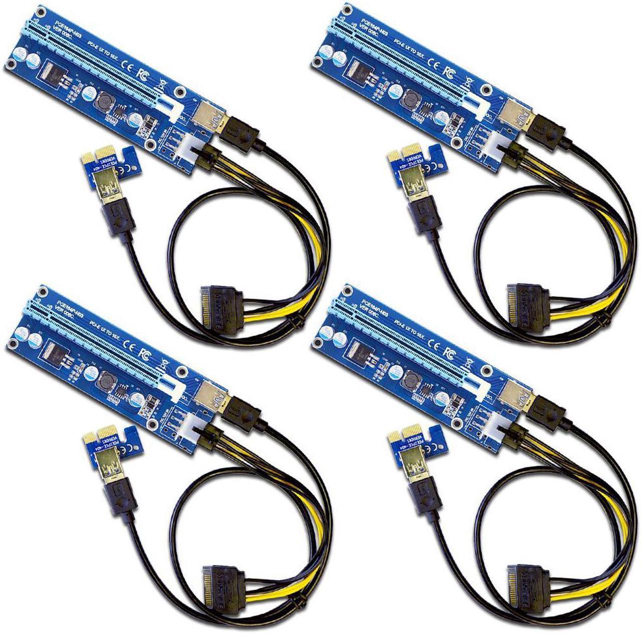 4-Pack Ver006C Mining Dedicated PCIe Riser Cable Card Riser Adapter Cryptocurrency PCI Express 1X to 16X Extender Mining Rig 60cm USB 3.0 6Pin Power