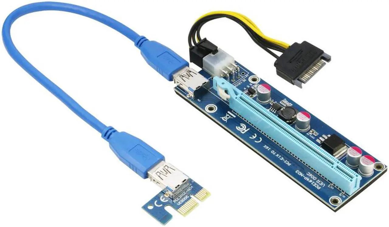 Alt view image 5 of 5 - 100-Pack Ver006C Mining Dedicated PCIe Riser Cable Card Riser Adapter Cryptocurrency PCI Express 1X to 16X Extender Mining Rig 60cm USB 3.0 6Pin Power
