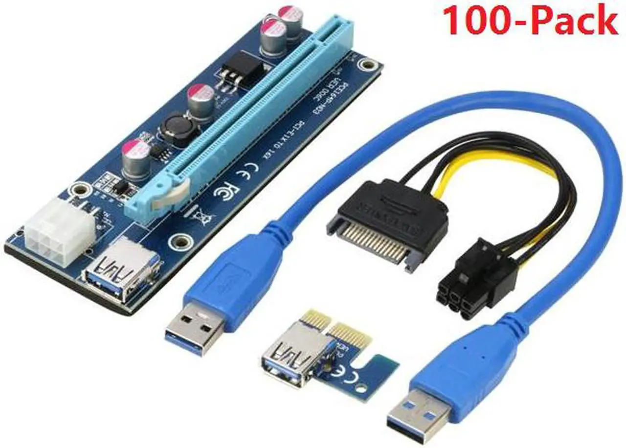 Main image of 100-Pack Ver006C Mining Dedicated PCIe Riser Cable Card Riser Adapter Cryptocurrency PCI Express 1X to 16X Extender Mining Rig 60cm USB 3.0 6Pin Power
