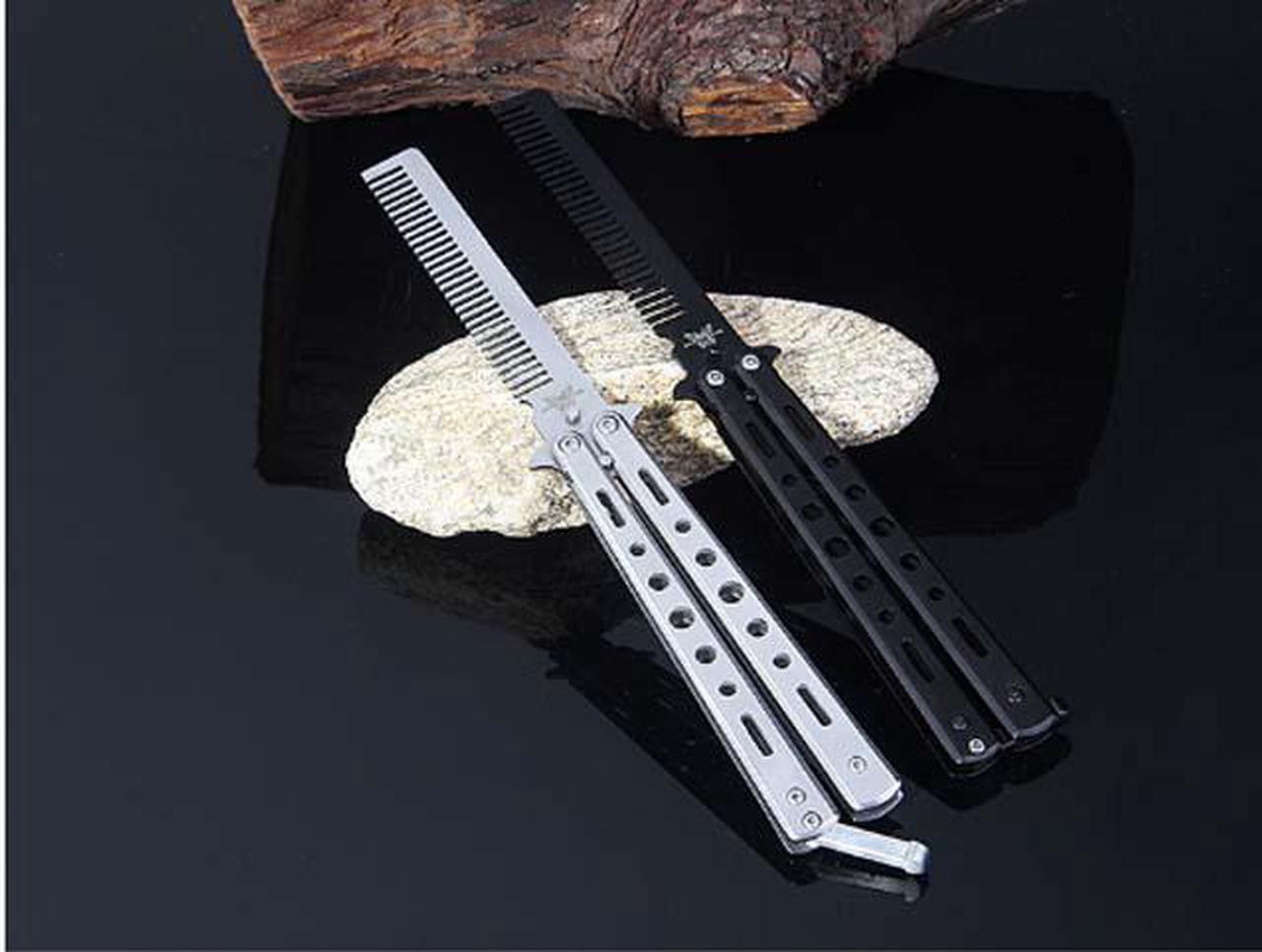 Main image of CORN Black Silver Stainless Steel Practice Butterfly In Knife Balisong Trainer Training Folding Knife Dull Tool Outdoor Camping Comb