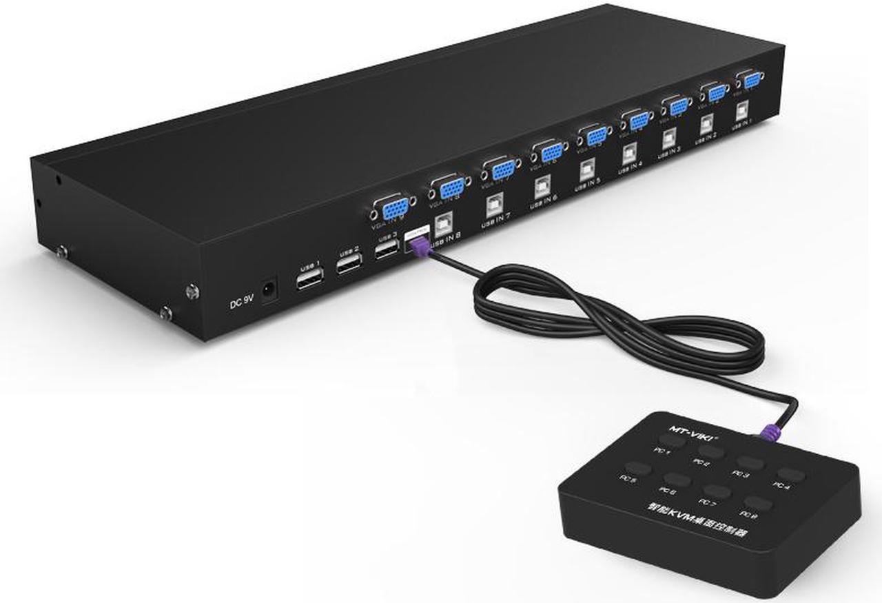 MT-VIKI MT-801UK 8 Port KVM Switch VGA USB Manual Keypress with Wired Remote Extension Switcher PC Selector for 8 PC 1 Monitor