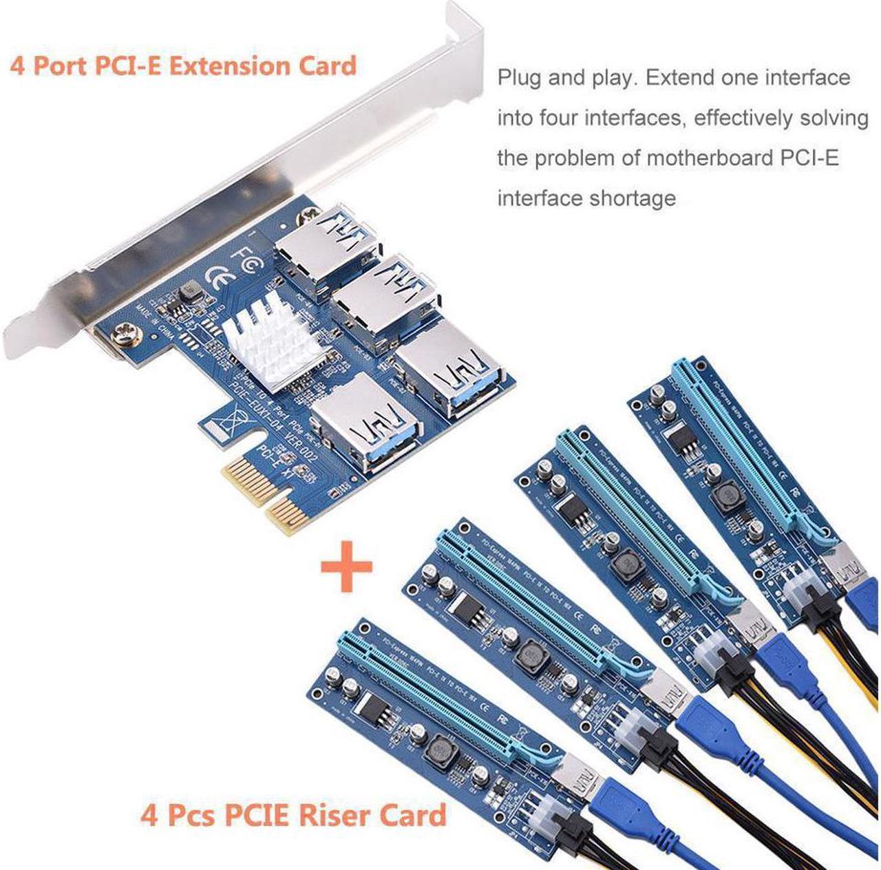 CORN USB 3.0 Quad Port PCI-E Express Extender PCIe USB RISER 6-Pin PCI-E 16x to 1x Powered Riser Adapter Card w/ 60cm USB 3.0 Extension Cable & 6-Pin PCI-E to SATA