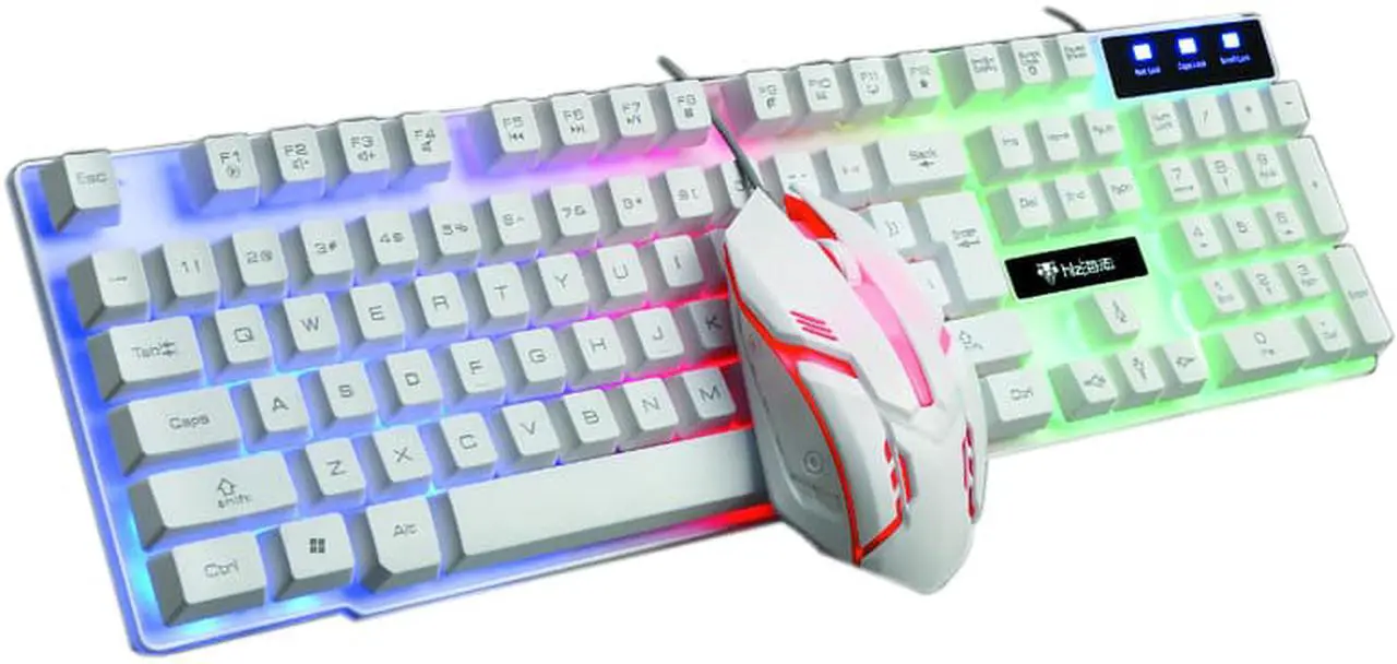 Main image of Mechanical Feeling As Same As Brown Switch,CORN Rainbow Backlit Waterproof Wired Gaming eyboard And 3200 DPI 4 Color Mouse Combo - White