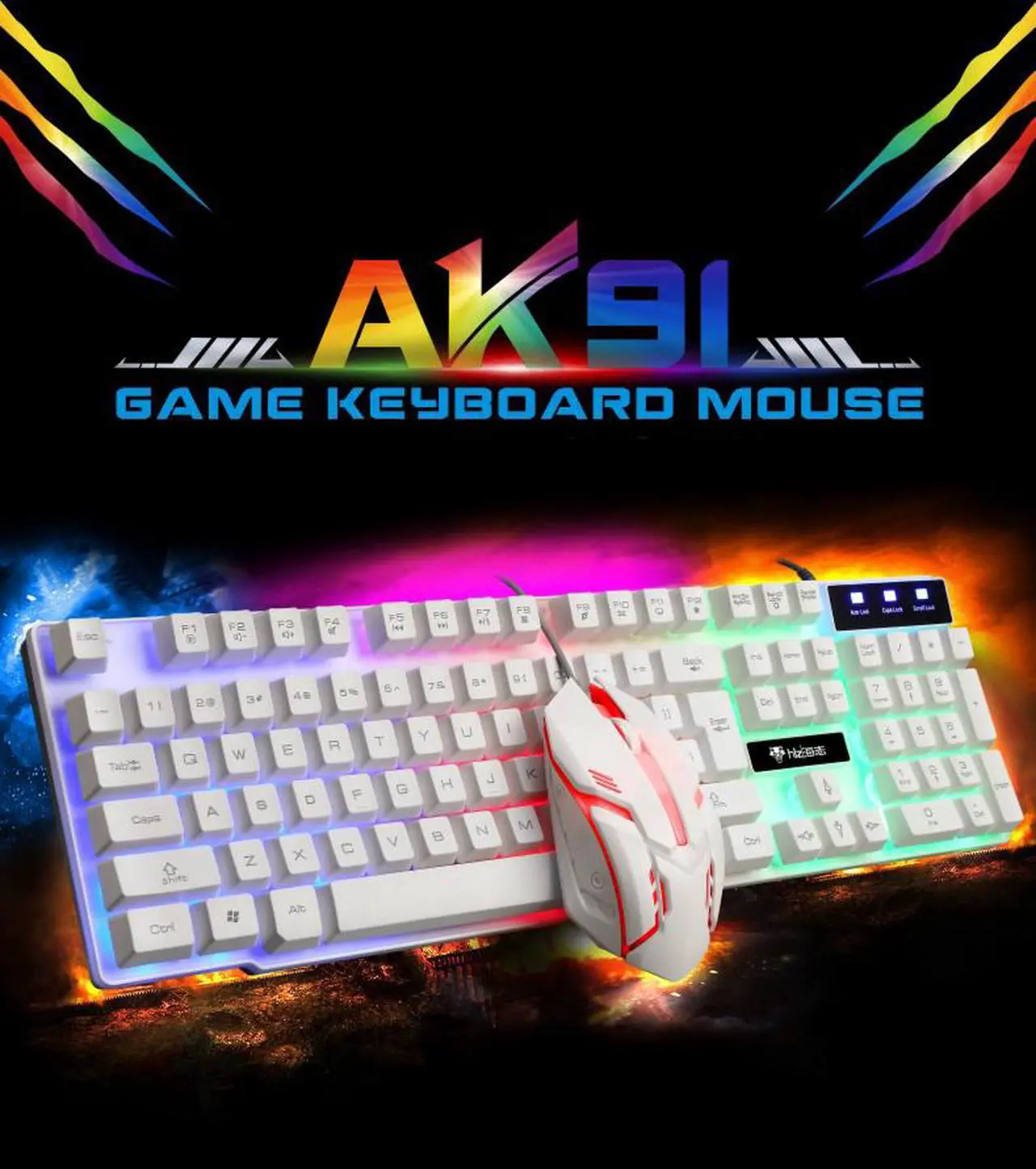 Alt view image 2 of 7 - Mechanical Feeling As Same As Brown Switch,CORN Rainbow Backlit Waterproof Wired Gaming eyboard And 3200 DPI 4 Color Mouse Combo - White