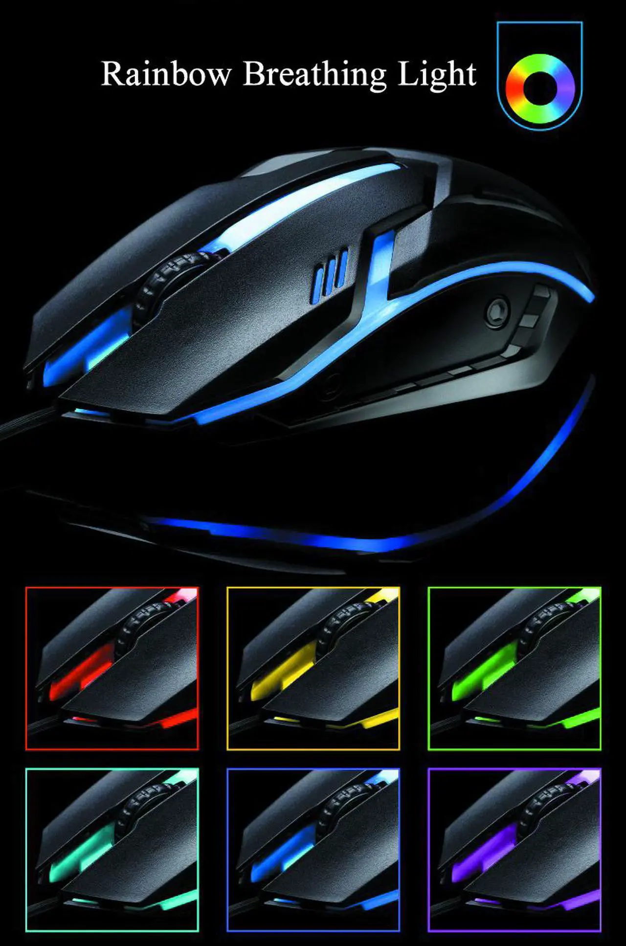 Alt view image 6 of 7 - Mechanical Feeling As Same As Brown Switch,CORN Rainbow Backlit Waterproof Wired Gaming eyboard And 3200 DPI 4 Color Mouse Combo - White