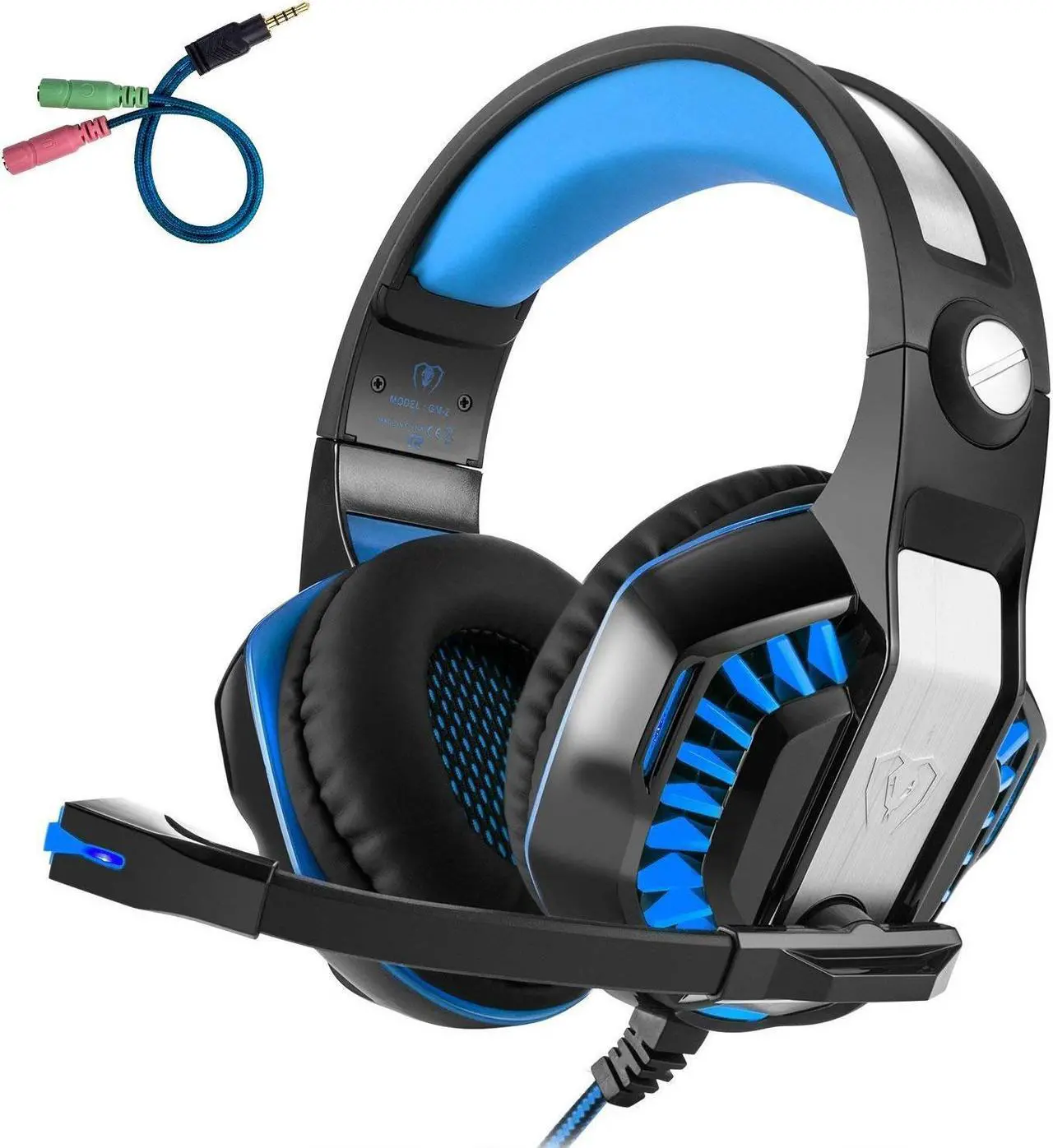 Main image of Beexcellent GM-2 Pro Gaming Over-Ear Headset with Mic, LED Lights and Volume Control Stereo Bass, Noise Cancelling, 3.5mm, for PS4 Xbox One, Laptop, PC, Tablet, Most Smartphones (Blue)