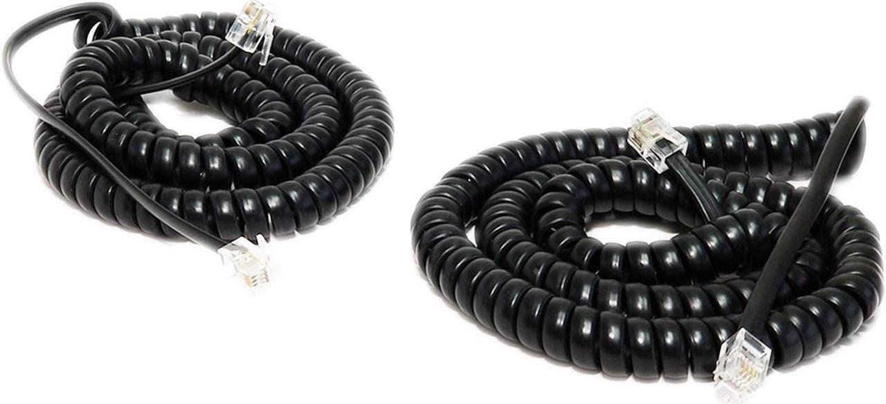 Main image of CORN (Pack of 2) Black Coiled Telephone Phone Handset Cable Cord, Coiled Length 3 to 12 feet Uncoiled (Value Pack)