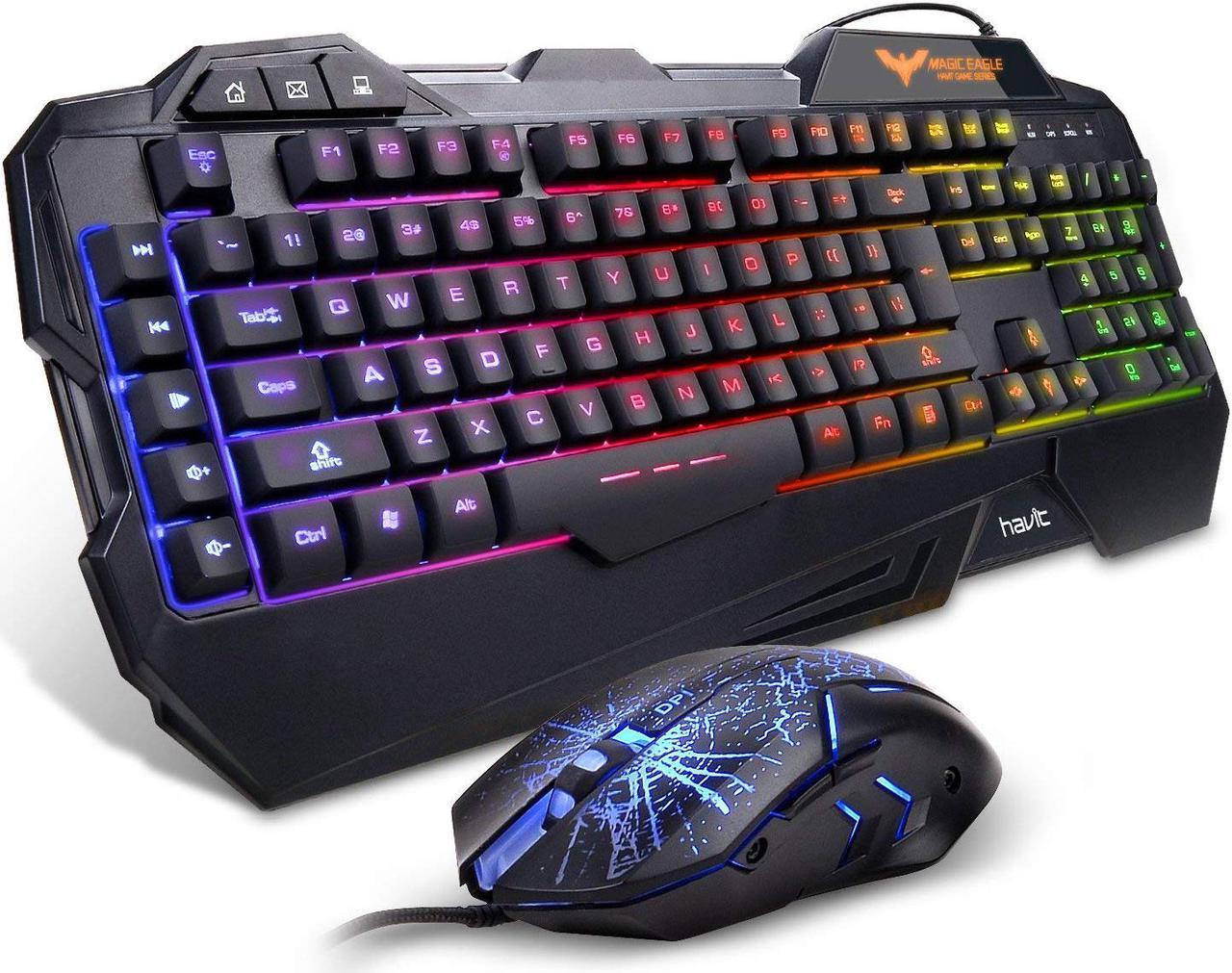 HAVIT Rainbow Backlit Wired Gaming Keyboard Mouse Combo