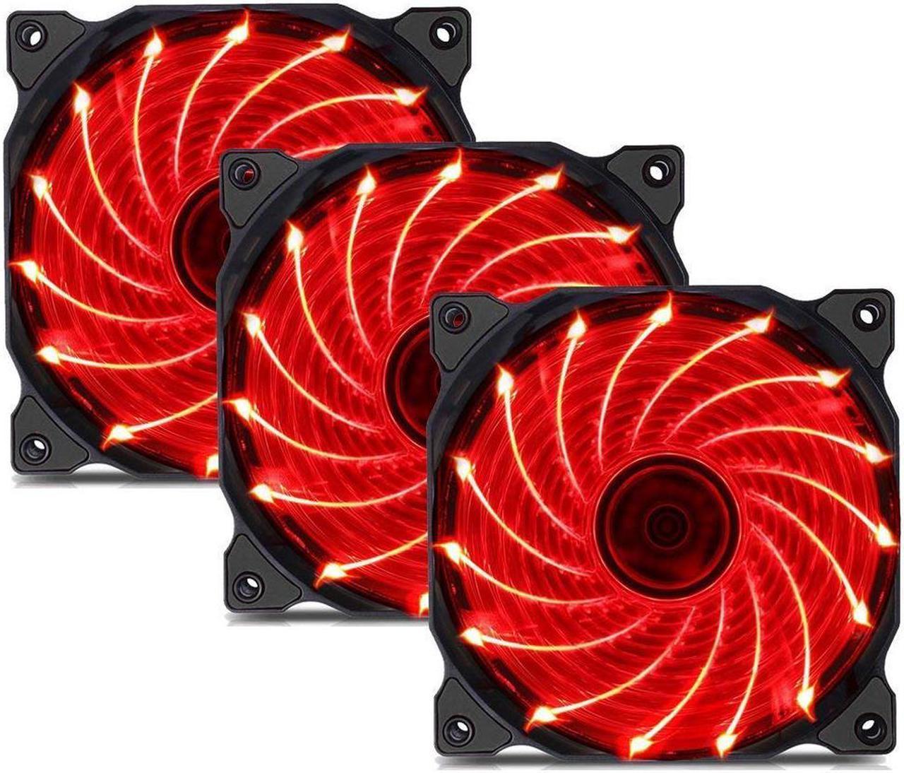 upHere 3-Pack Long Life Computer Case Fan 120mm Cooling Case Fan Computer Cases Cooling 15LED Red