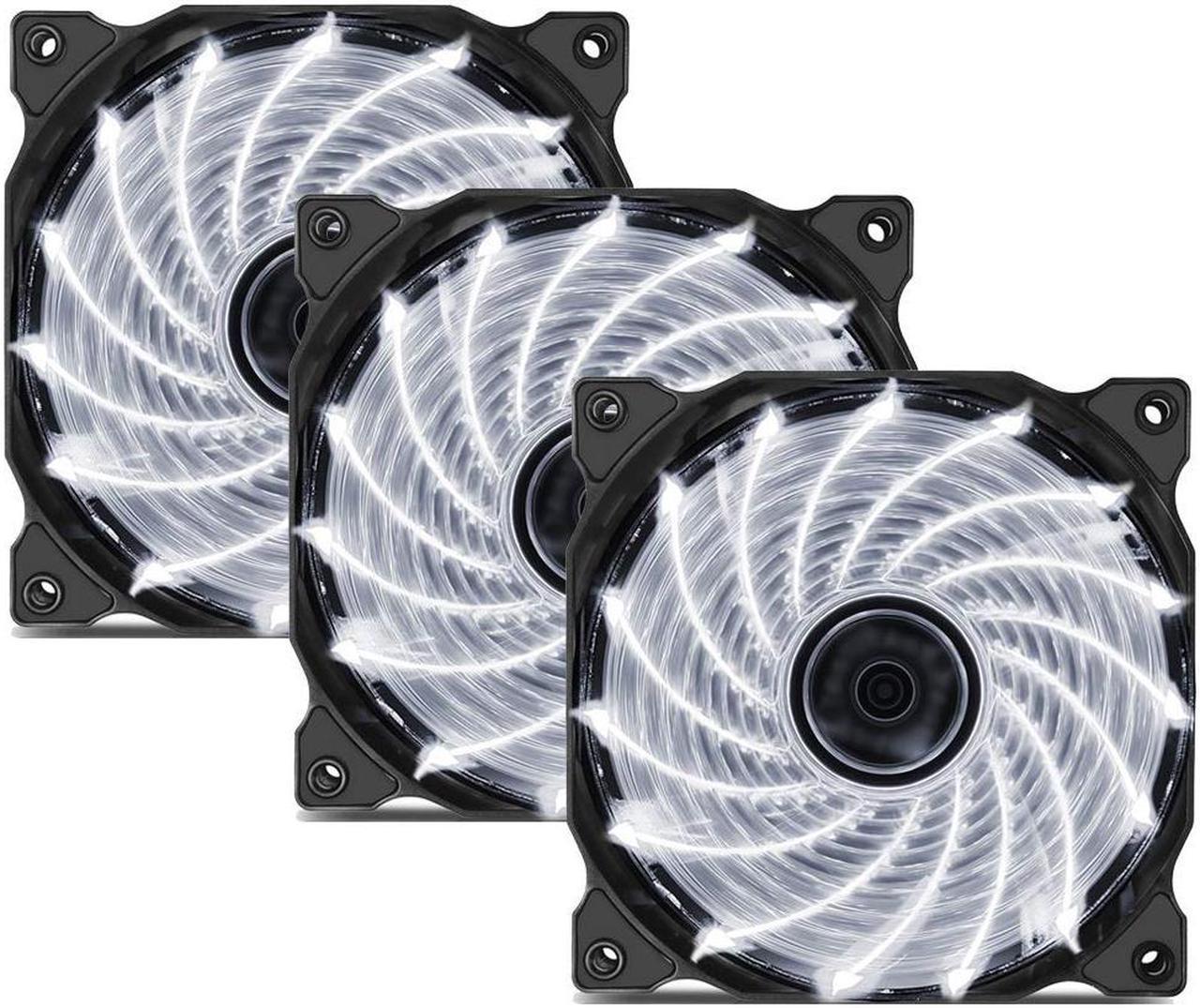 upHere 3-Pack Long Life Computer Case Fan 120mm Cooling Case Fan Computer Cases Cooling 15LED White