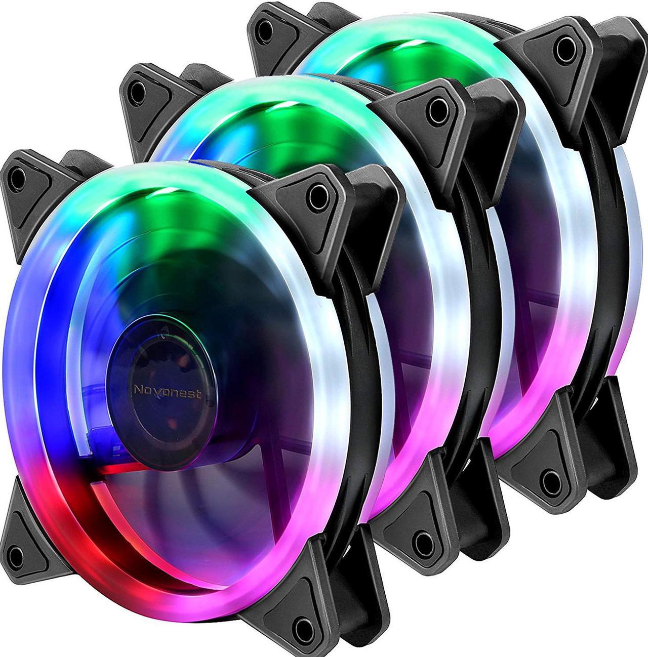 CORN Computer Case Fan 120mm LED Silent Fan Computer Cases, CPU Coolers Radiators Ultra Quiet,Triple Pack Colorful Case Fan