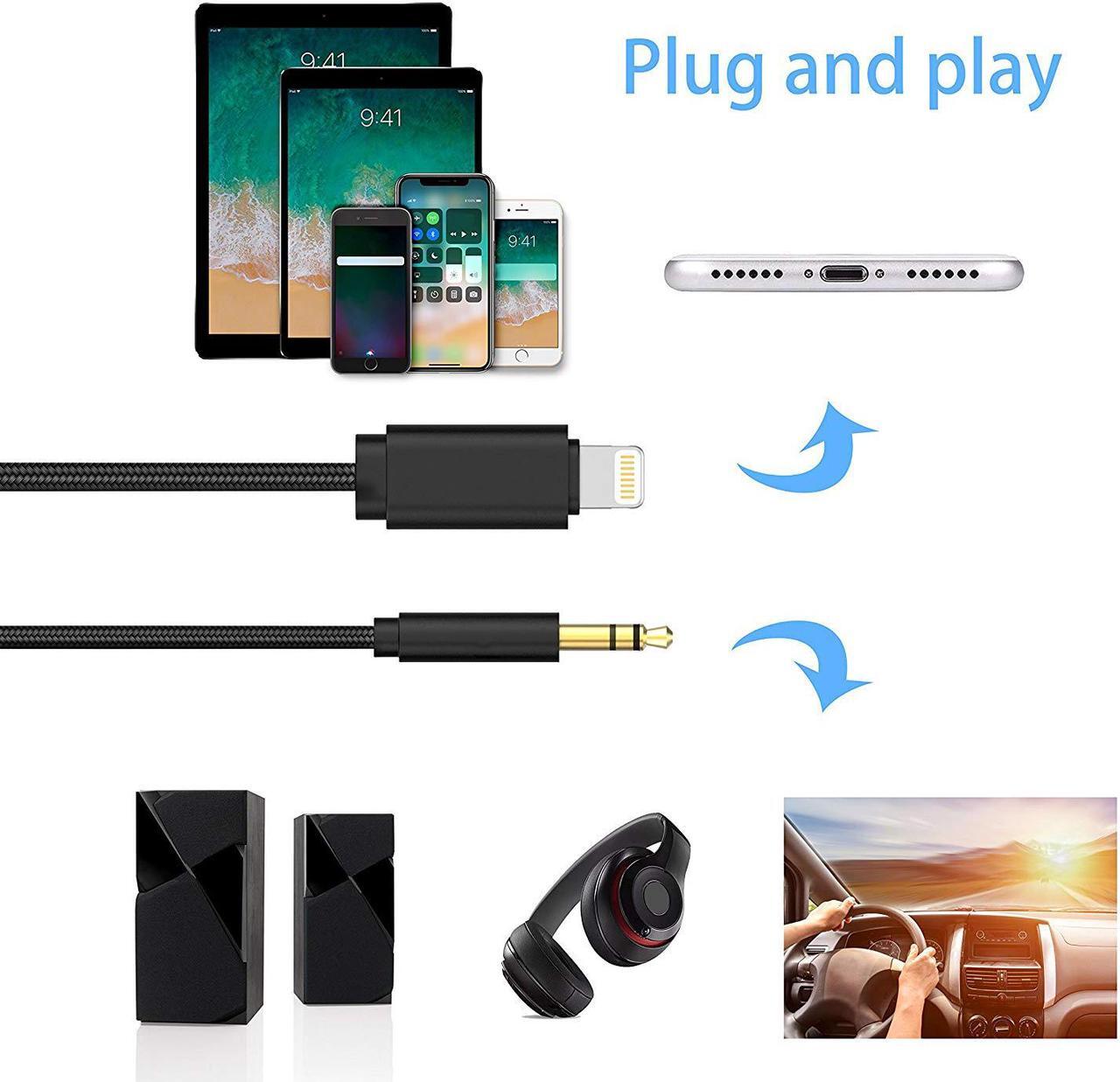 Alt view image 4 of 5 - Lightning to 3.5mm Male Aux Stereo Audio Cable, Supporting iOS 11/10.3 or above, Corn Nylon Car Aux Cable for iPhone X/ 8/ 7 / 7 Plus, iPhone Adapter for Car Home Stereo