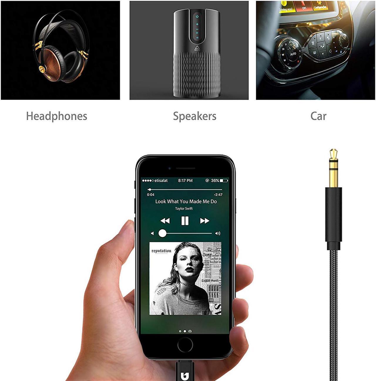 Alt view image 2 of 5 - Lightning to 3.5mm Male Aux Stereo Audio Cable, Supporting iOS 11/10.3 or above, Corn Nylon Car Aux Cable for iPhone X/ 8/ 7 / 7 Plus, iPhone Adapter for Car Home Stereo