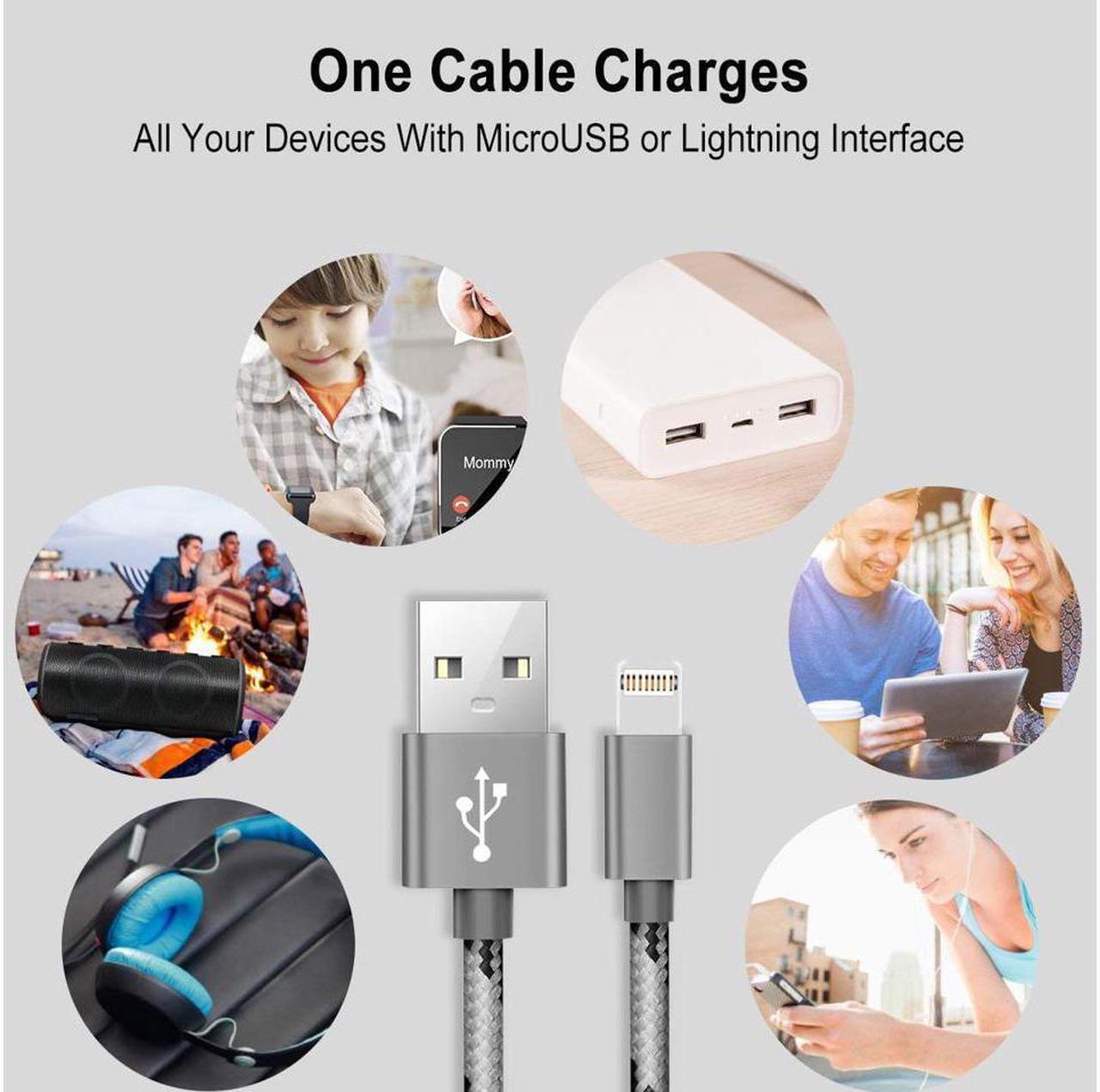 Alt view image 6 of 6 - Lightning & Micro USB Charger Cable, CORN 2 in 1 Fast Dual Charging 3.28ft Nylon Braided Charging Cord Data Sync Cable for iOS iPhone X/8/8 Plus, Samsung HTC Huawei Android Device