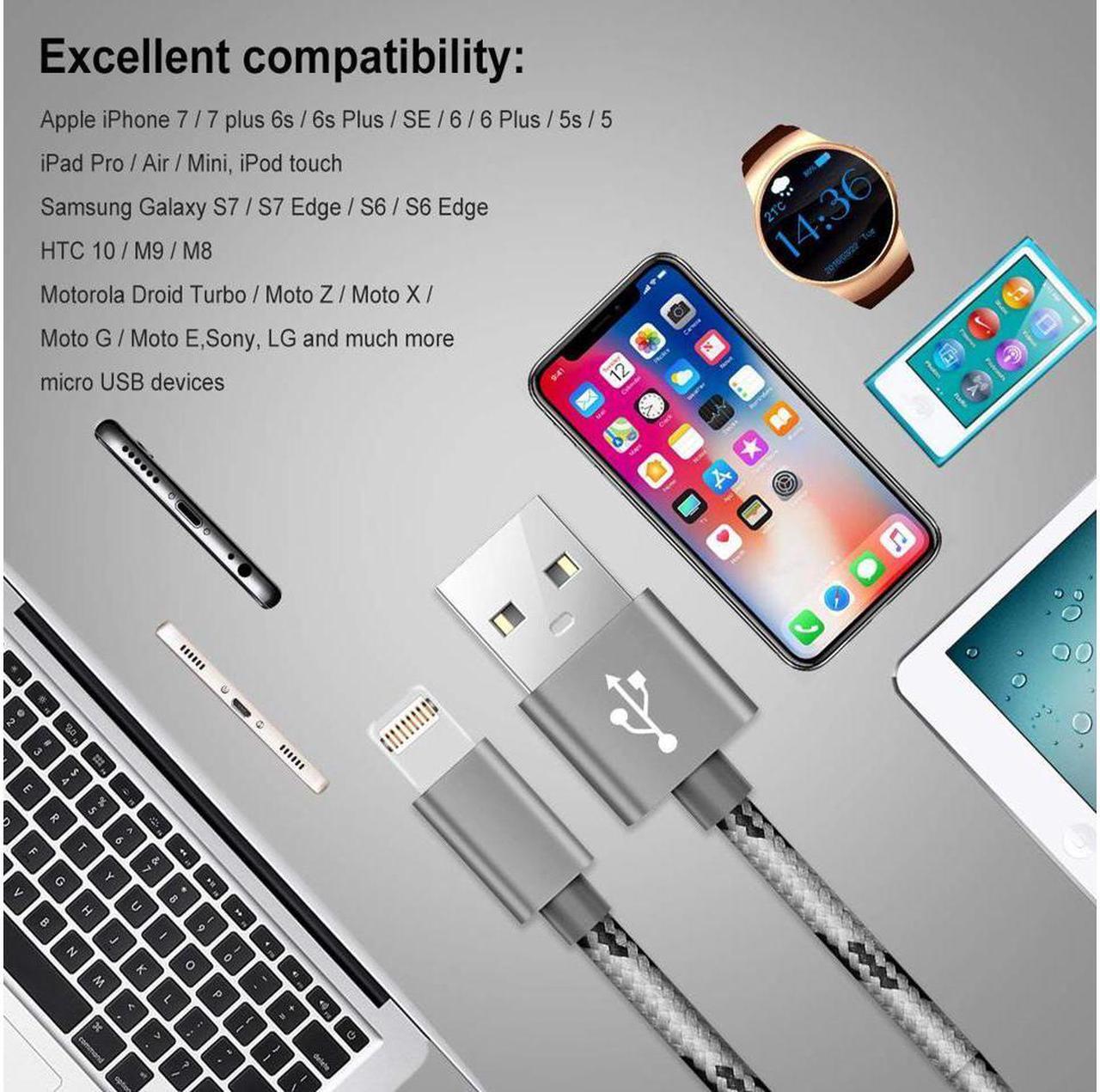 Alt view image 5 of 6 - Lightning & Micro USB Charger Cable, CORN 2 in 1 Fast Dual Charging 3.28ft Nylon Braided Charging Cord Data Sync Cable for iOS iPhone X/8/8 Plus, Samsung HTC Huawei Android Device