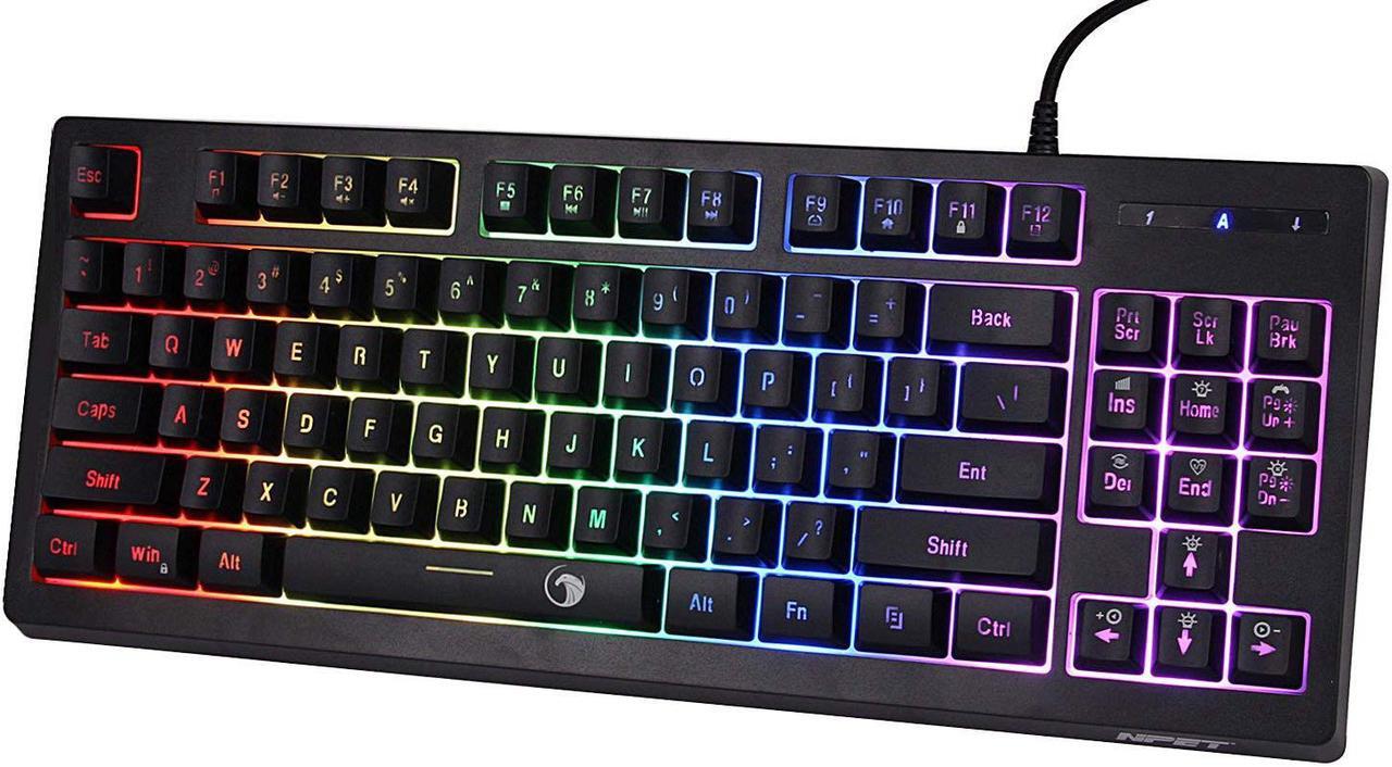Main image of NPET G11 Gaming Keyboard 87 Keys Small Compact Rainbow Backlit Keyboard, USB Wired Anti-Ghosting and Water Resistant Membrane Keyboard for PC/Laptop/Desktop/Computer