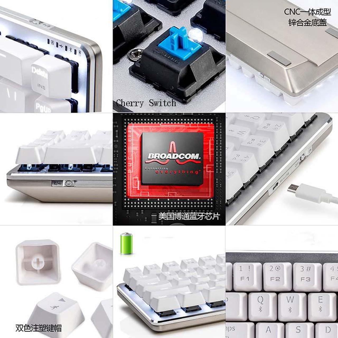 Alt view image 3 of 7 - Ajazz ZN Zinc Metal Wireless Bluetooth Mechanical Cherry Switch Gaming Keyboard for Mac/Windows/Android White Backlit Black Switch