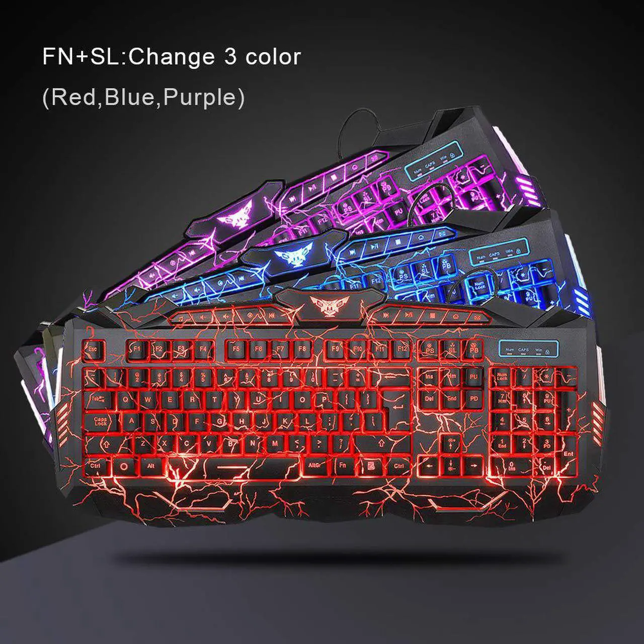 Alt view image 4 of 7 - Crack Backlit Gaming Keyboard and Mouse Combo,BlueFinger 114 Keys USB Wired Mechanical Feeling Keyboard,3 Color Blue/Red/Purple LED Backlit,Keyboard Crack Gaming Mouse Pad for Computer Gamer Office