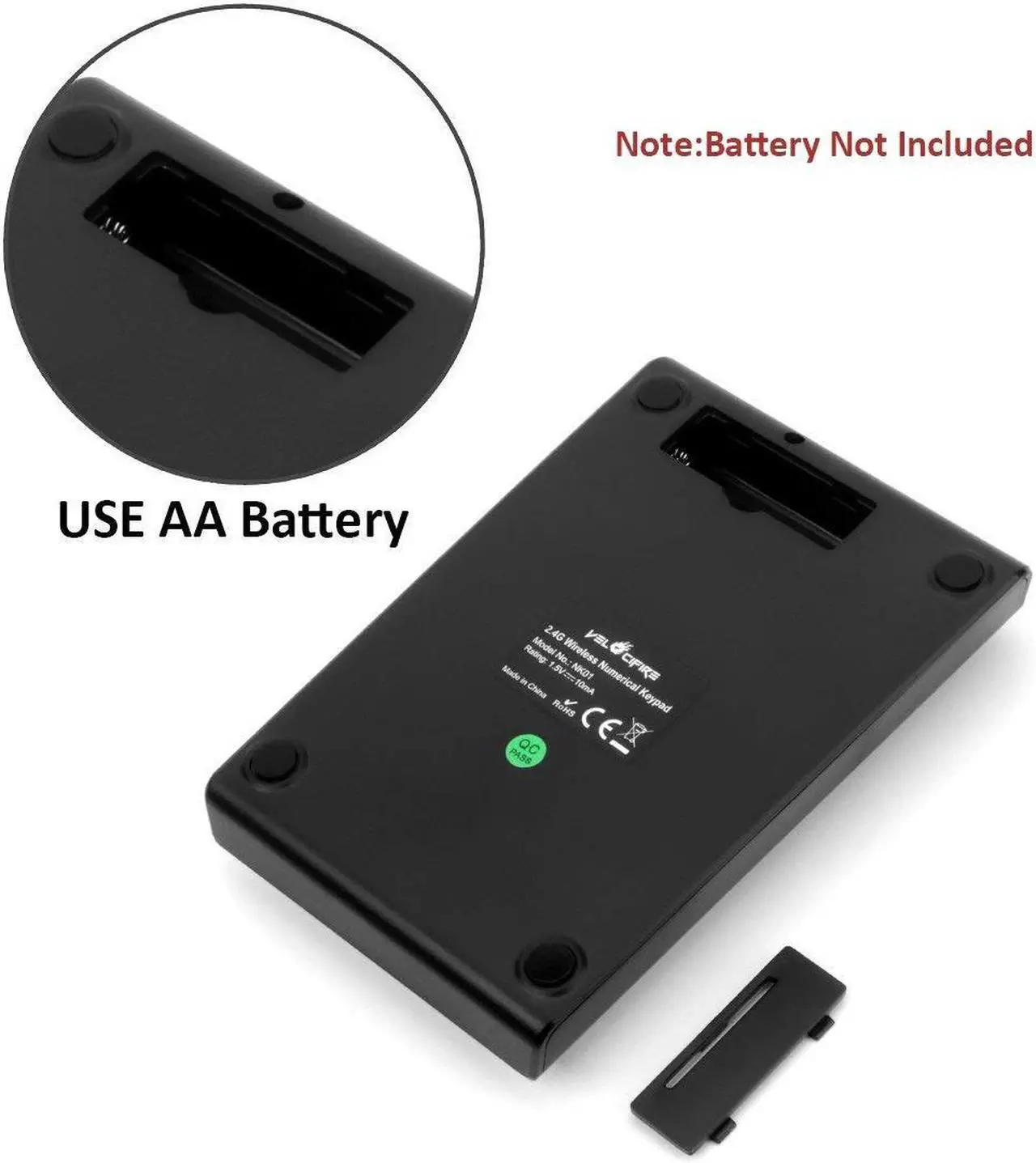 Alt view image 2 of 7 - Velocifire NK01 Wireless Mechanical Number Pad, External Numeric Keypad for TKL Keyboards (Blue Switches)