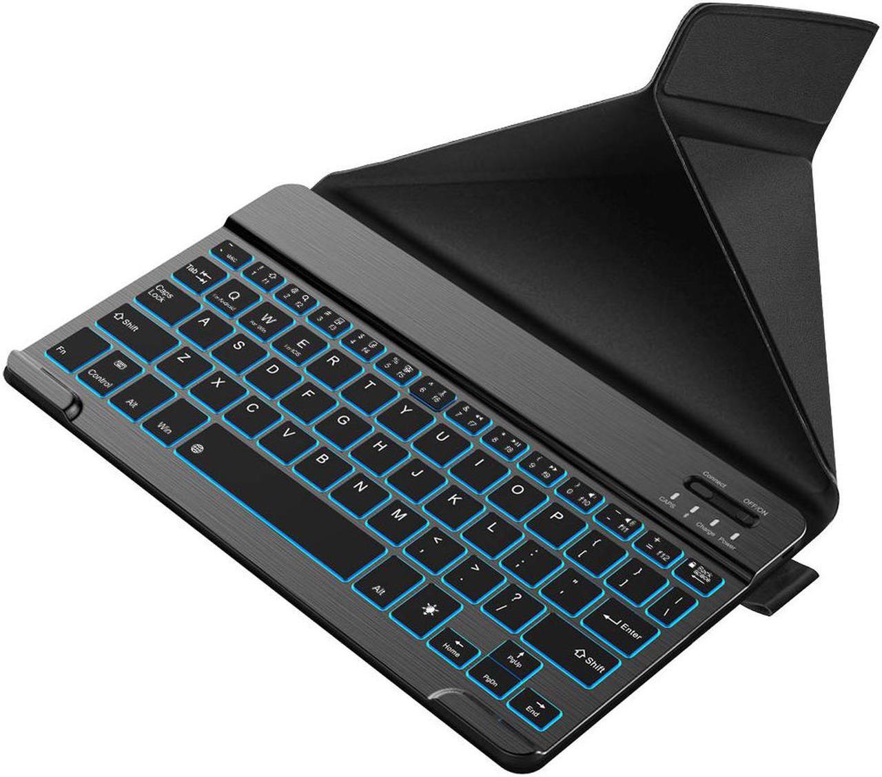Main image of Nulaxy KM12 Backlit Bluetooth Keyboard with Premium Leather Cover Stand, Ultra-Slim Portable Mini Wireless Keyboard Suitable for iPad Pro Apple iPhone Tablets - Black
