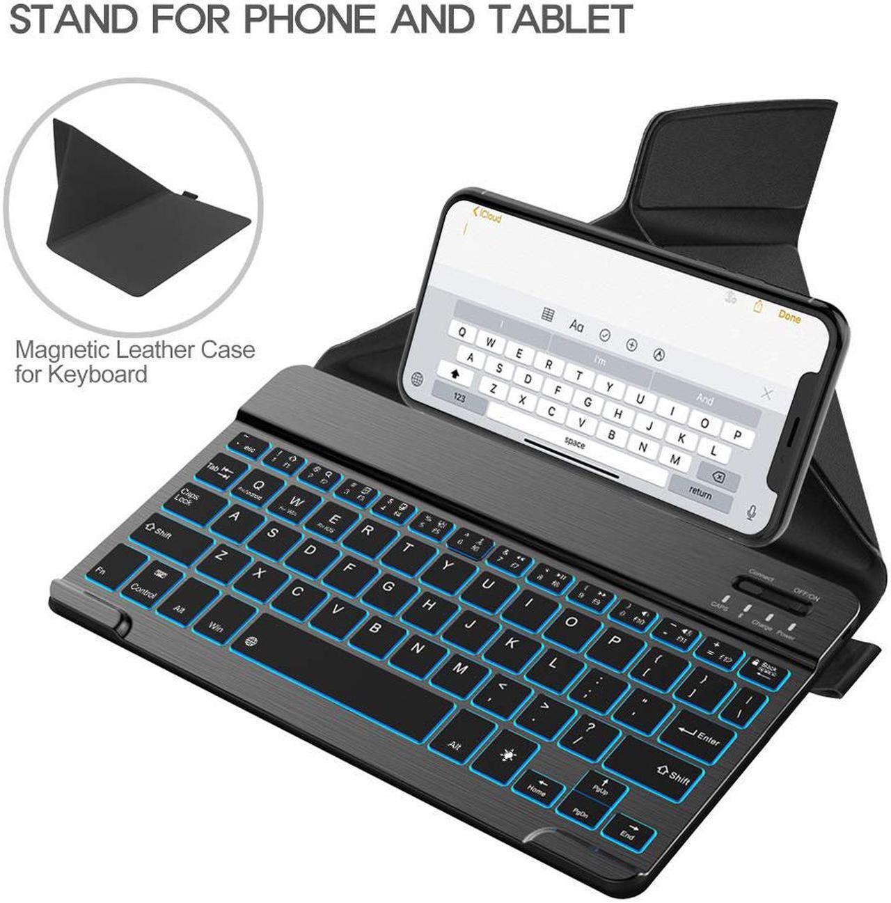Alt view image 4 of 7 - Nulaxy KM12 Backlit Bluetooth Keyboard with Premium Leather Cover Stand, Ultra-Slim Portable Mini Wireless Keyboard Suitable for iPad Pro Apple iPhone Tablets - Black