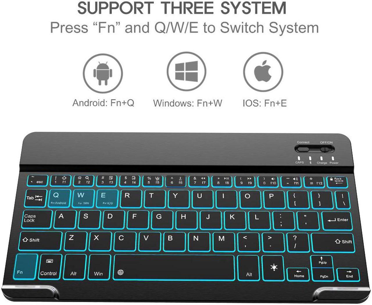 Alt view image 3 of 7 - Nulaxy KM12 Backlit Bluetooth Keyboard with Premium Leather Cover Stand, Ultra-Slim Portable Mini Wireless Keyboard Suitable for iPad Pro Apple iPhone Tablets - Black