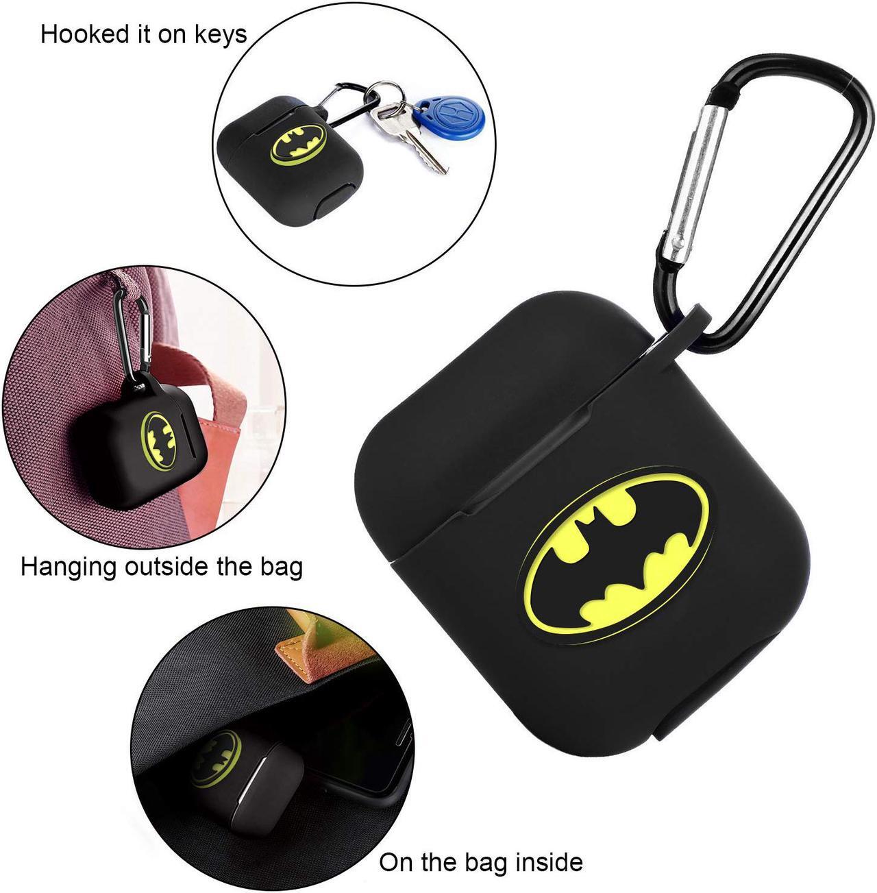 Alt view image 4 of 6 - CORN Marvel Airpods Case Airpods Accessories Protective Silicone Cover and Skin with Carabiner for Apple Airpods Charging Case (Batman)