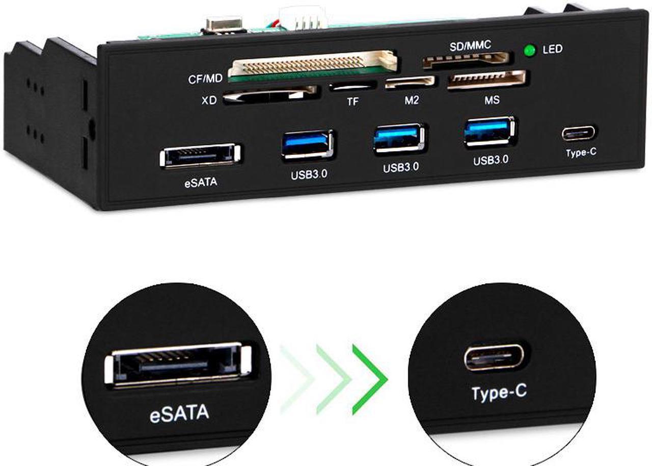 CORN STW 5.25" Internal Card Reader Media Multi-Function Front Panel Type-C & 3.0 Support CF SD,MS,XD,M2 MSO, eSATA Adapter Card