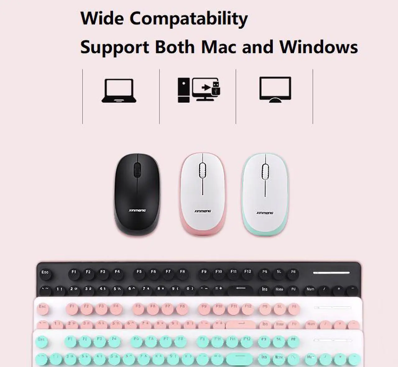 Alt view image 2 of 5 - CORN N520 Ergonomic Design, Retro Chiclet Round Keycaps, 2.4GHz  Wireless Connectivity Silent Typing  Keyboard And 1600DPI  Mouse Combo For Office And Game - Black