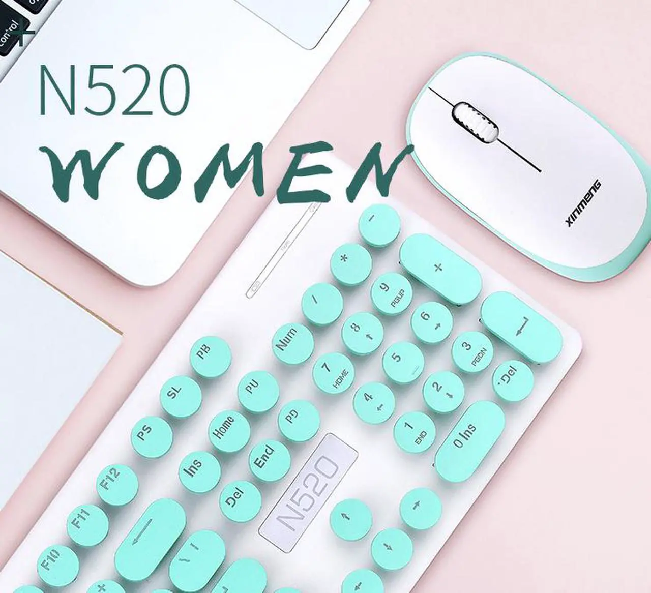Alt view image 4 of 5 - CORN N520 Ergonomic Design, Retro Chiclet Round Keycaps, 2.4GHz  Wireless Connectivity Silent Typing  Keyboard And 1600DPI  Mouse Combo For Office And Game - Black