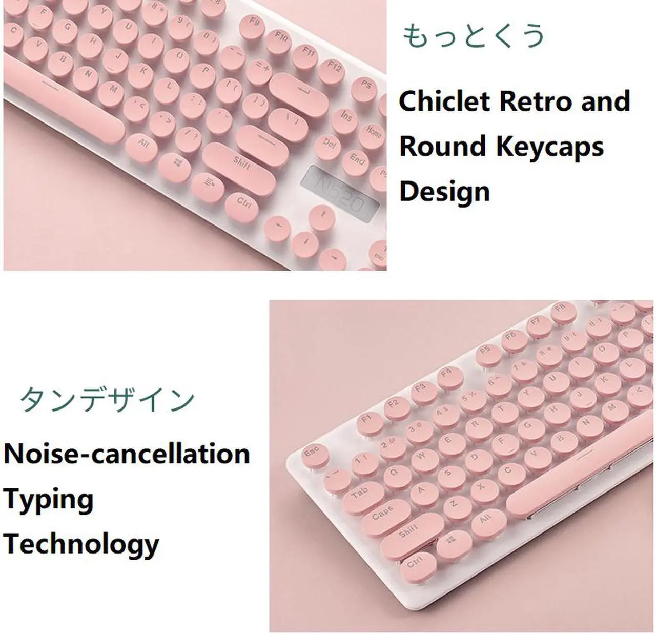 Alt view image 3 of 5 - CORN N520 Ergonomic Design, Retro Chiclet Round Keycaps, 2.4GHz  Wireless Connectivity Silent Typing  Keyboard And 1600DPI  Mouse Combo For Office And Game - Black