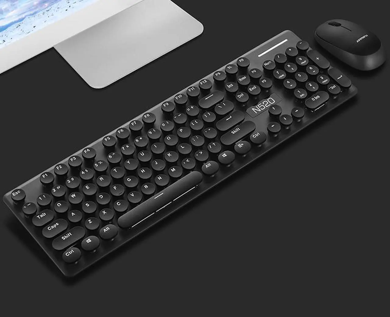 Main image of CORN N520 Ergonomic Design, Retro Chiclet Round Keycaps, 2.4GHz  Wireless Connectivity Silent Typing  Keyboard And 1600DPI  Mouse Combo For Office And Game - Black