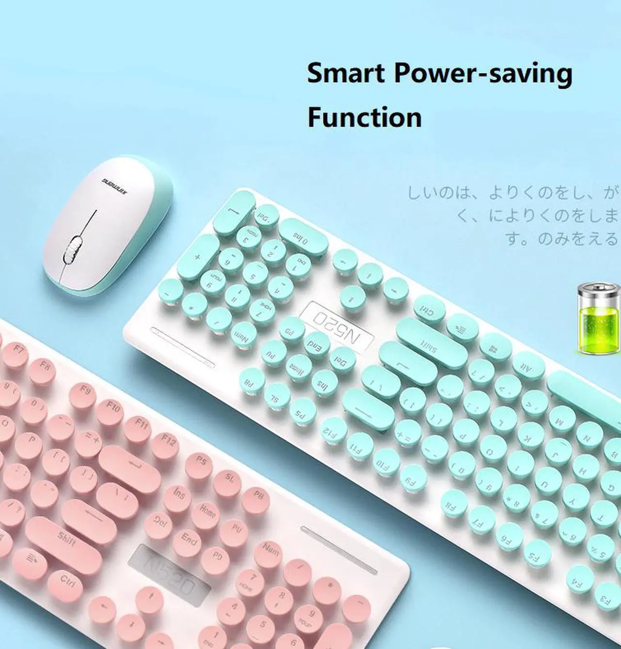 Alt view image 5 of 5 - CORN N520 Ergonomic Design, Retro Chiclet Round Keycaps, 2.4GHz  Wireless Connectivity Silent Typing  Keyboard And 1600DPI  Mouse Combo For Office And Game - Black