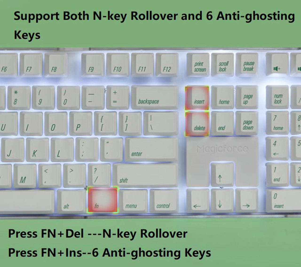 Alt view image 4 of 7 - Qisan Magicforce N-key Rollover  Mechanical Keyboard Gaming Keyboard Gatron Red 100% Full Size 108 Keys with White Backlight Case,PBT Keycaps