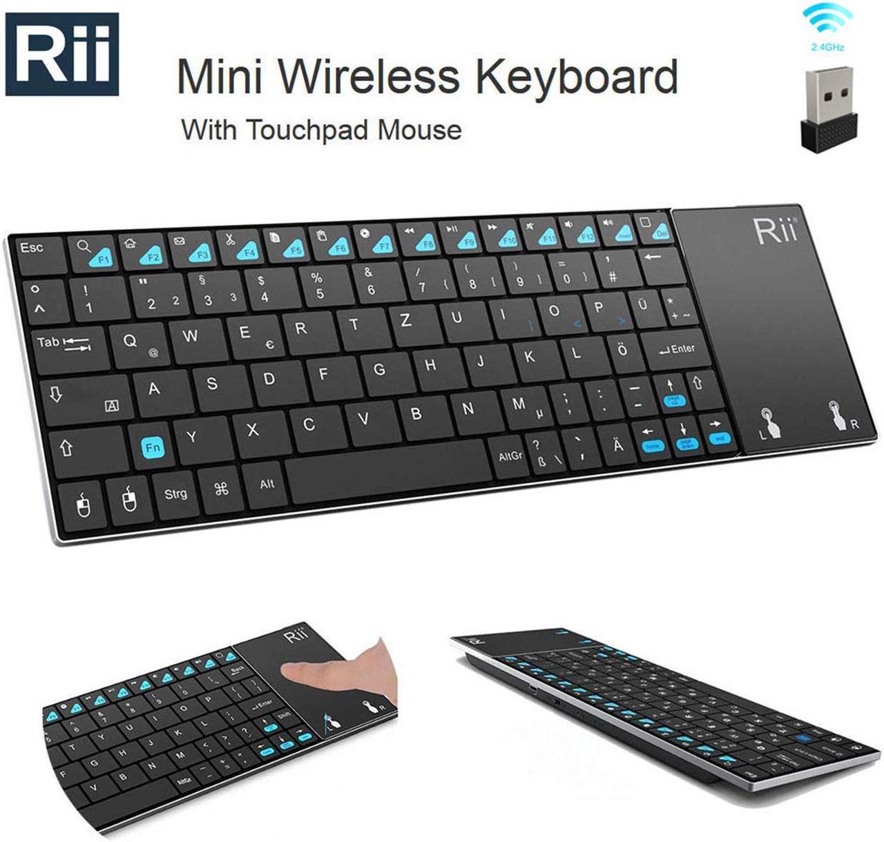 Rii K12+ Mini Wireless Keyboard with Large Touchpad Mouse&Qwerty Keypad, Stainless Steel Portable Wireless Keyboard with USB Receiver for MacBook/iPad/Tablet/PC/Laptop/Smart TV/Raspberry Pi - Black