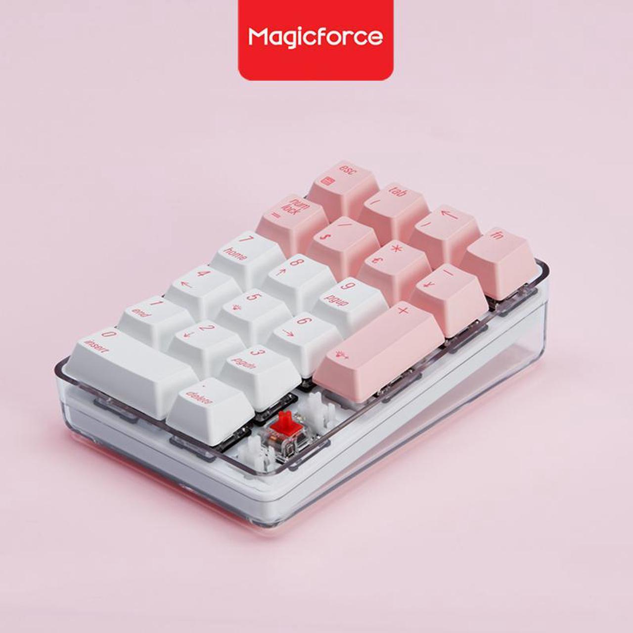 Mechanical Numeric Keypad GATERON Brown Switch Wired Gaming Keypad Crystal Case White Backlit 21 Keys Mini Numpad Portable Keypad Extended Layout Pink Magicforce by Qisan