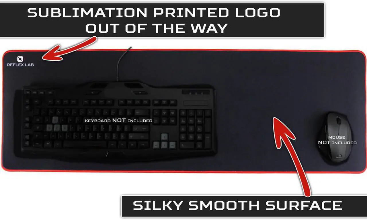 Alt view image 3 of 5 - Reflex Lab Large Extended Gaming Mouse Pad Mat XXL, Stitched Edges, Waterproof, Ultra Thick 5mm, Wide & Long Mousepad 36”x12”x.20" Red