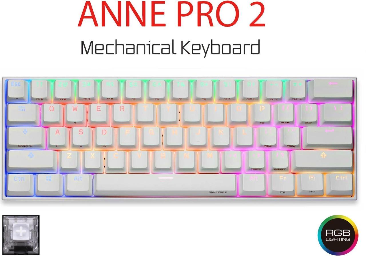 Anne Pro 2 Mechanical Keyboard 60% RGB Wired/ Wireless Spill Resistant Gaming Keyboard Mac Bluetooth 4.0 PBT Type-c Kailh BOX White Dustproof Switch - White