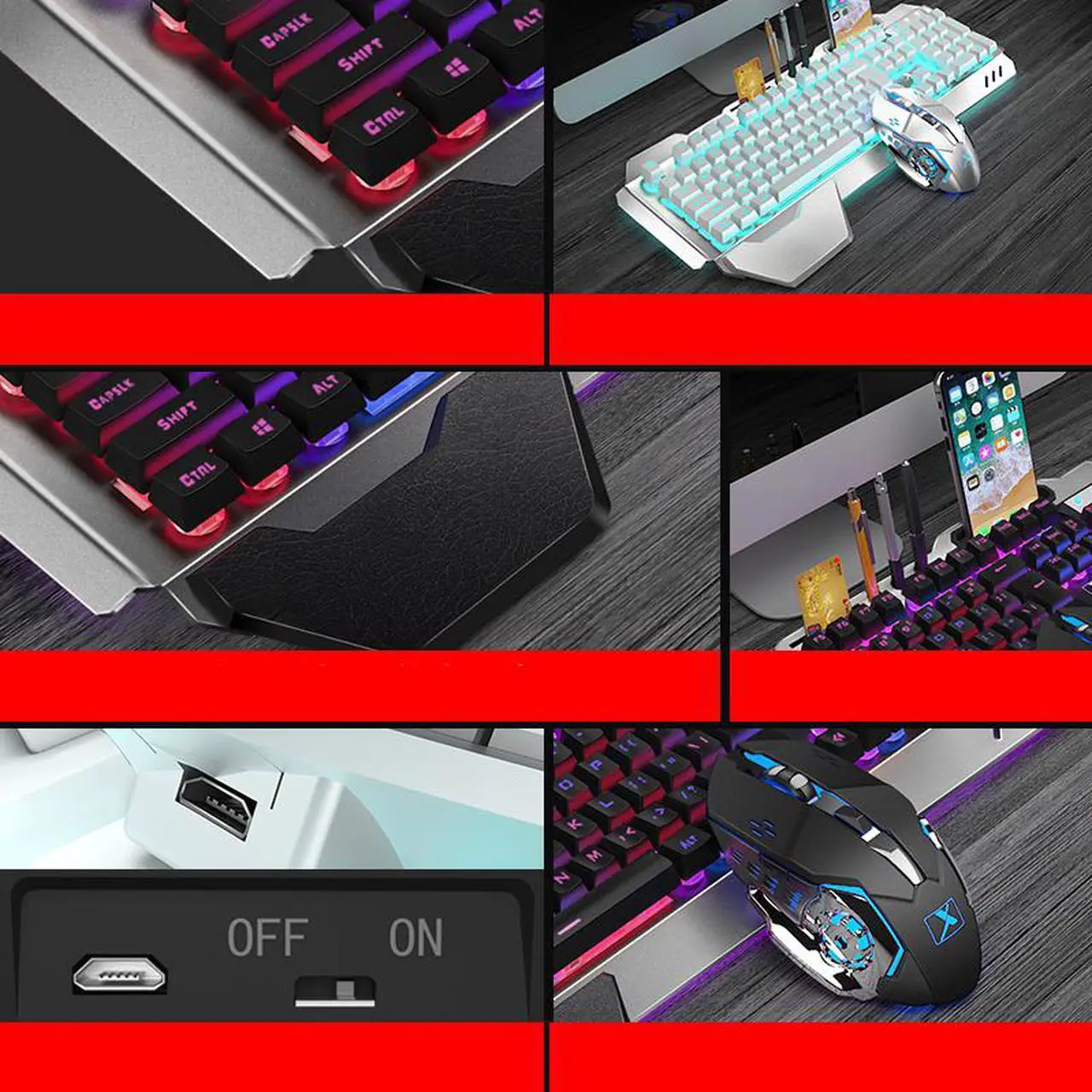 Alt view image 3 of 7 - CORN Technology K680 Ergonomic Design,Cool Exterior Waterproof Wired 26 Anti-ghosting Keys Mechanical Feeling, Rainbow Backlit Keyboard And 2400DPI Mouse and Bluetooth Headset Combo-Black
