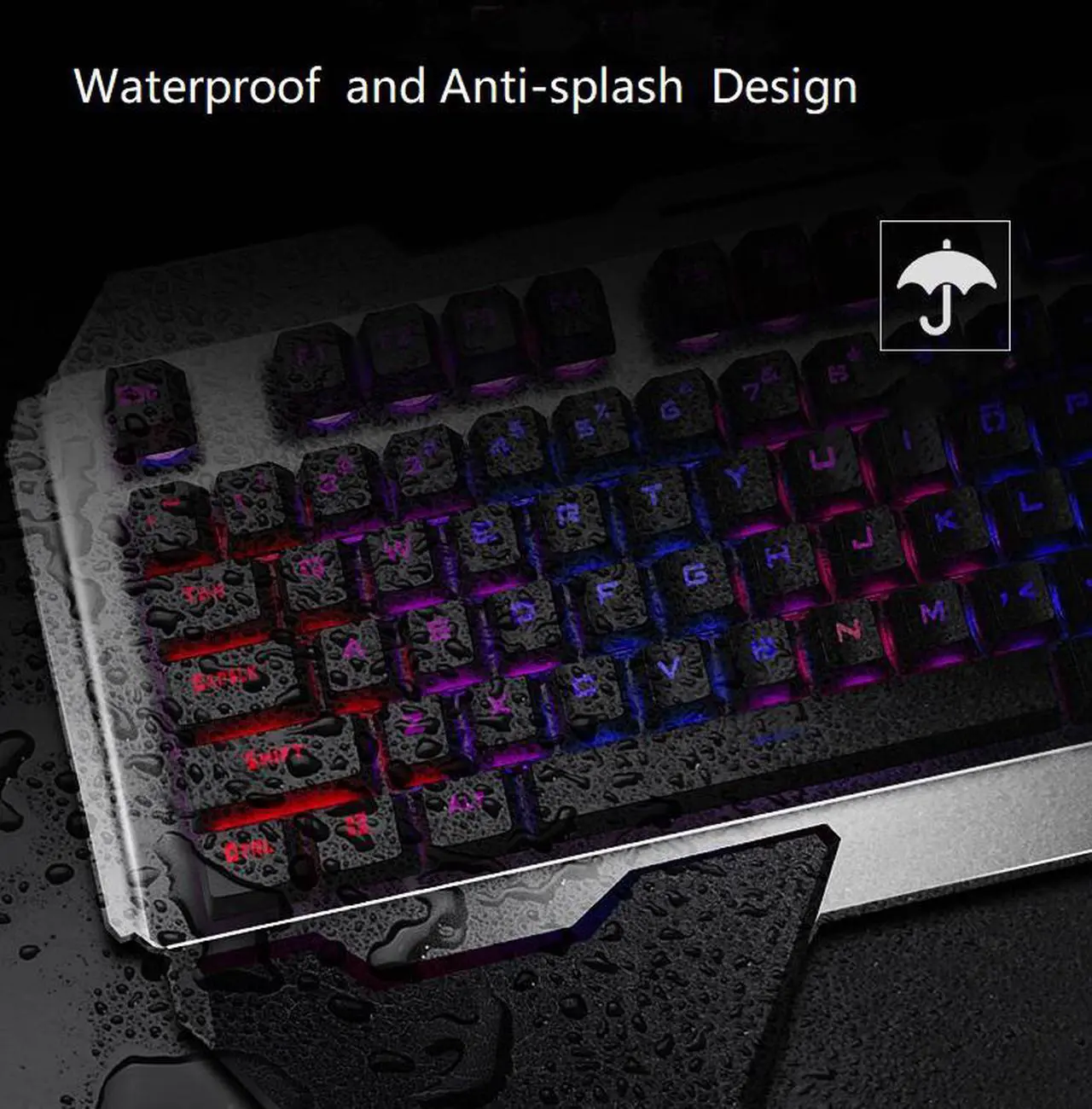 Alt view image 2 of 7 - CORN Technology K680 Ergonomic Design,Cool Exterior Waterproof Wired 26 Anti-ghosting Keys Mechanical Feeling, Rainbow Backlit Keyboard And 2400DPI Mouse and Bluetooth Headset Combo-Black