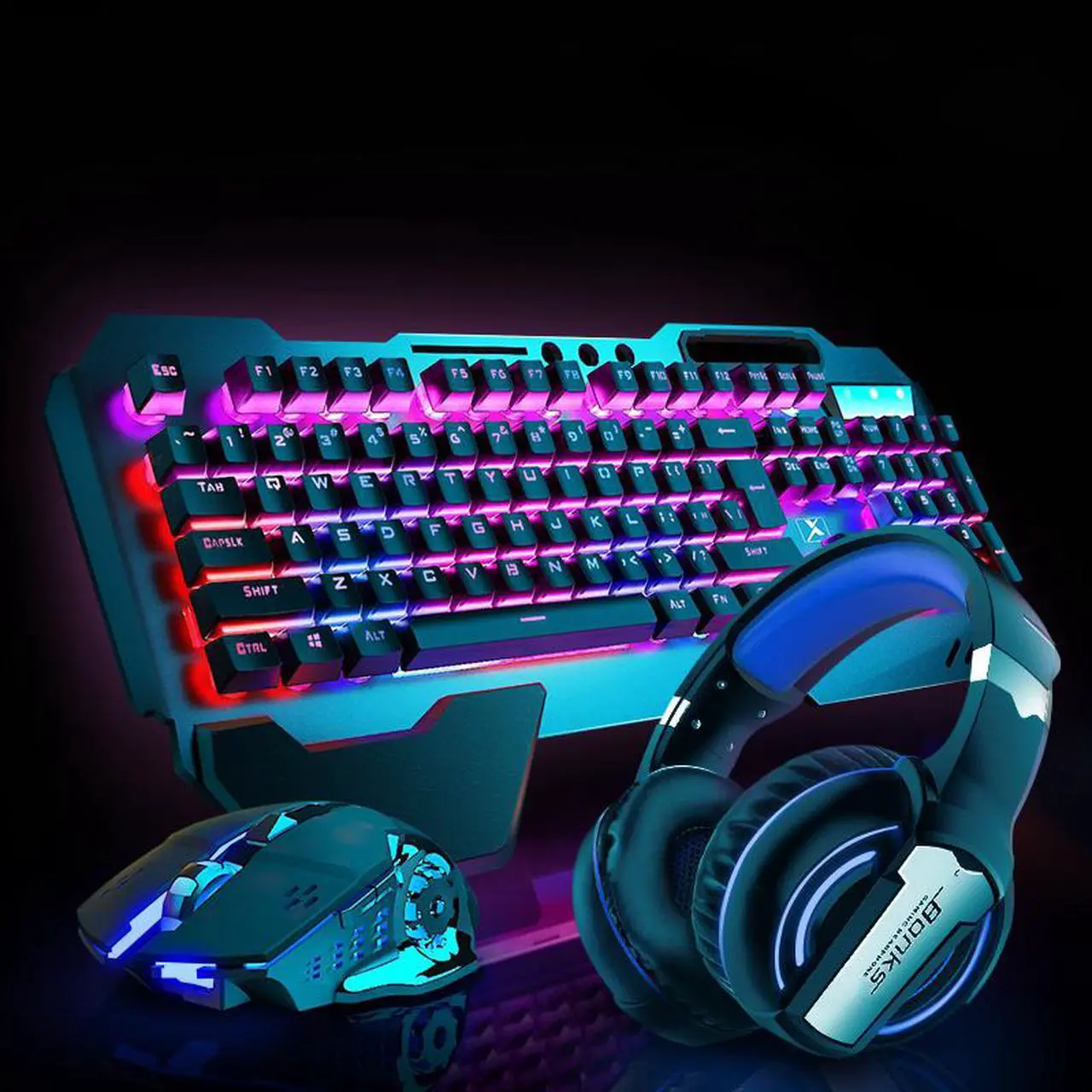Alt view image 5 of 7 - CORN Technology K680 Ergonomic Design,Cool Exterior Waterproof Wired 26 Anti-ghosting Keys Mechanical Feeling, Rainbow Backlit Keyboard And 2400DPI Mouse and Bluetooth Headset Combo-Black