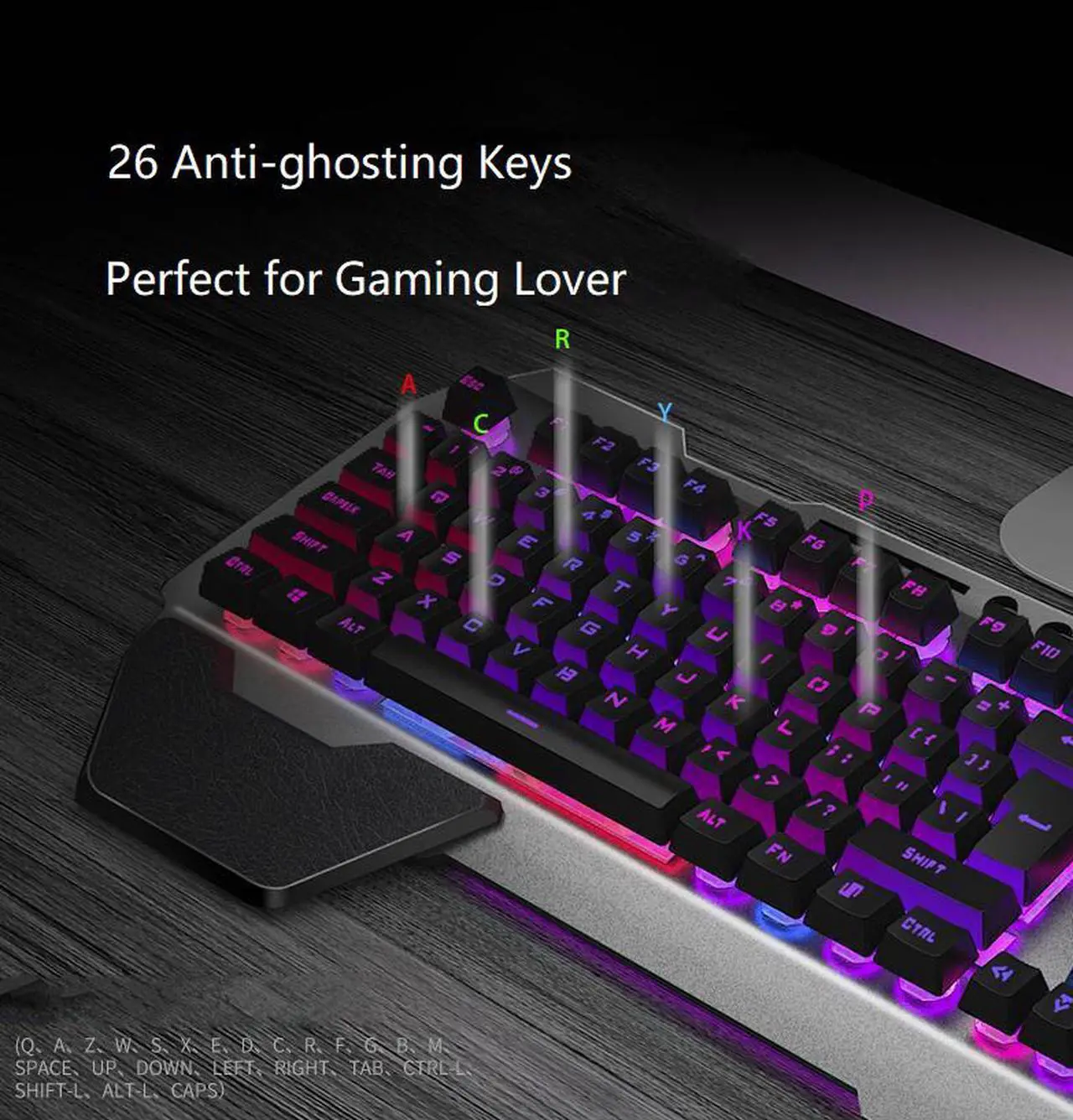 Alt view image 6 of 7 - CORN Technology K680 Ergonomic Design,Cool Exterior Waterproof Wired 26 Anti-ghosting Keys Mechanical Feeling, Rainbow Backlit Keyboard And 2400DPI Mouse and Bluetooth Headset Combo-Black