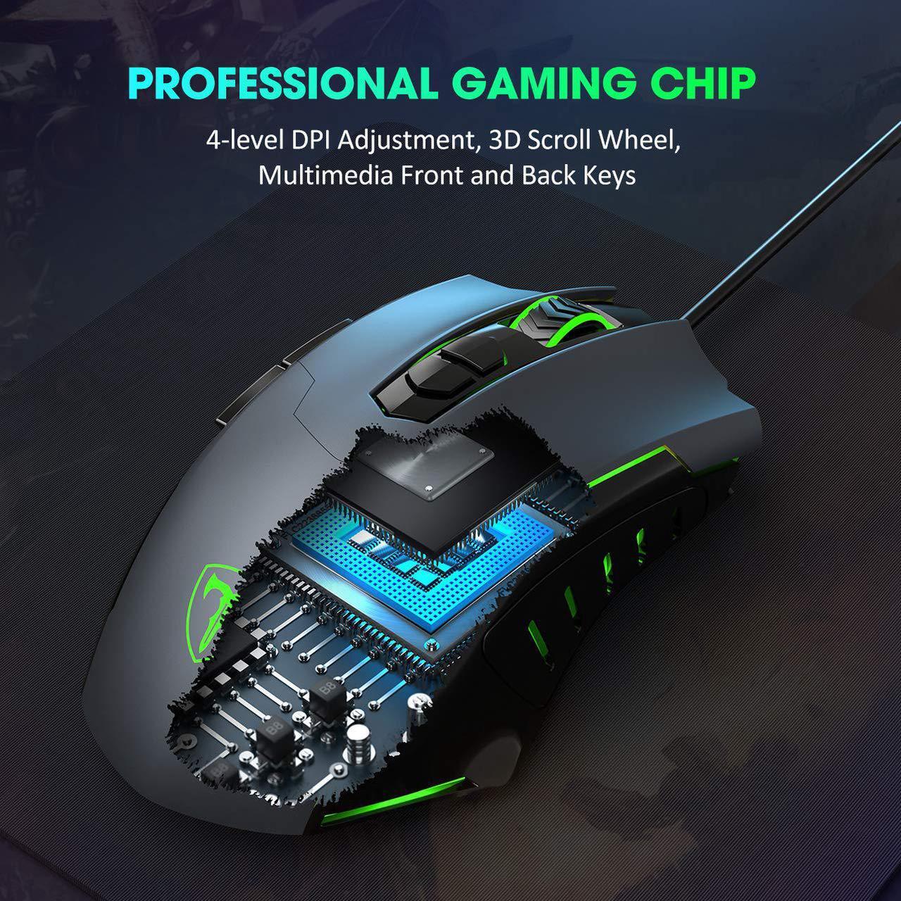 Alt view image 6 of 6 - PICTEK Gaming Mouse Wired [7200 DPI] [Programmable] [Breathing Light] Ergonomic Game USB Computer Mice RGB Gamer Desktop Laptop PC Gaming Mouse, 7 Buttons for Windows 7/8/10/XP Vista Linux, Grey
