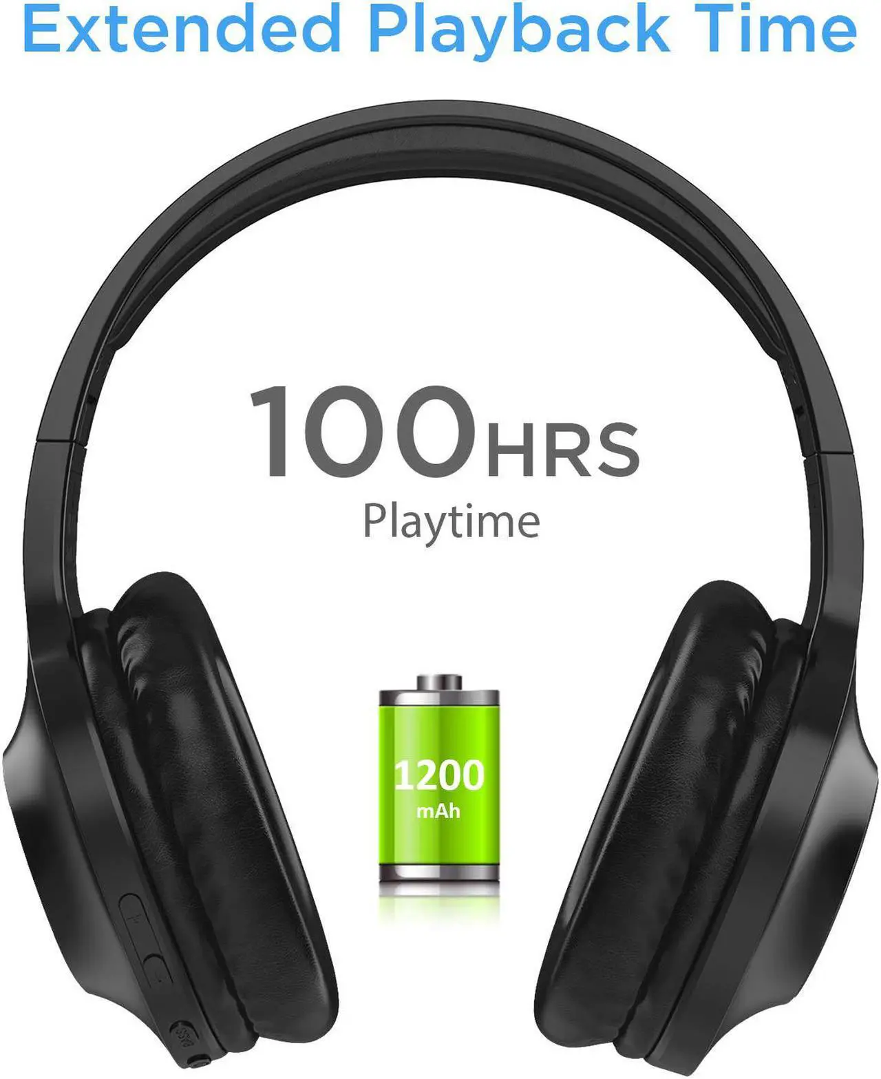 Alt view image 2 of 6 - Bluetooth Headphones, Letscom Wireless Headphones Over Ear with Hi-Fi Sound Mic Deep Bass, 100 Hours Playtime and Soft Memory Protein Earpads for Travel Work TV PC Cellphone - Black