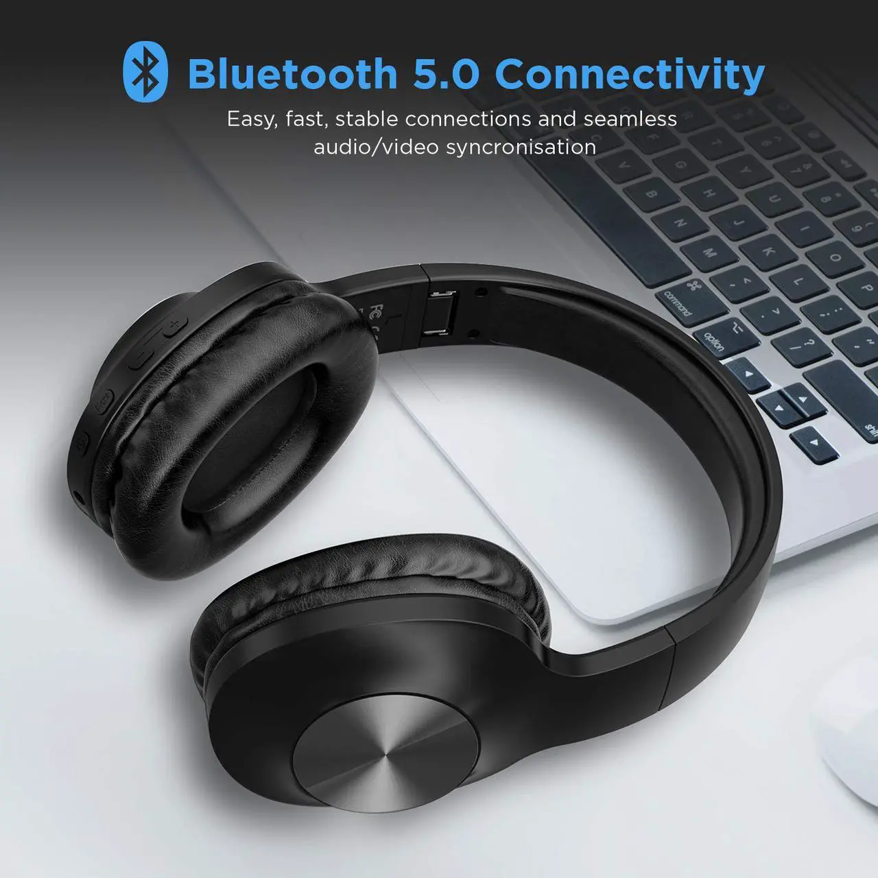 Alt view image 3 of 6 - Bluetooth Headphones, Letscom Wireless Headphones Over Ear with Hi-Fi Sound Mic Deep Bass, 100 Hours Playtime and Soft Memory Protein Earpads for Travel Work TV PC Cellphone - Black