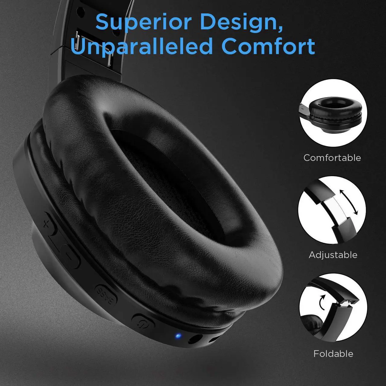 Alt view image 6 of 6 - Bluetooth Headphones, Letscom Wireless Headphones Over Ear with Hi-Fi Sound Mic Deep Bass, 100 Hours Playtime and Soft Memory Protein Earpads for Travel Work TV PC Cellphone - Black