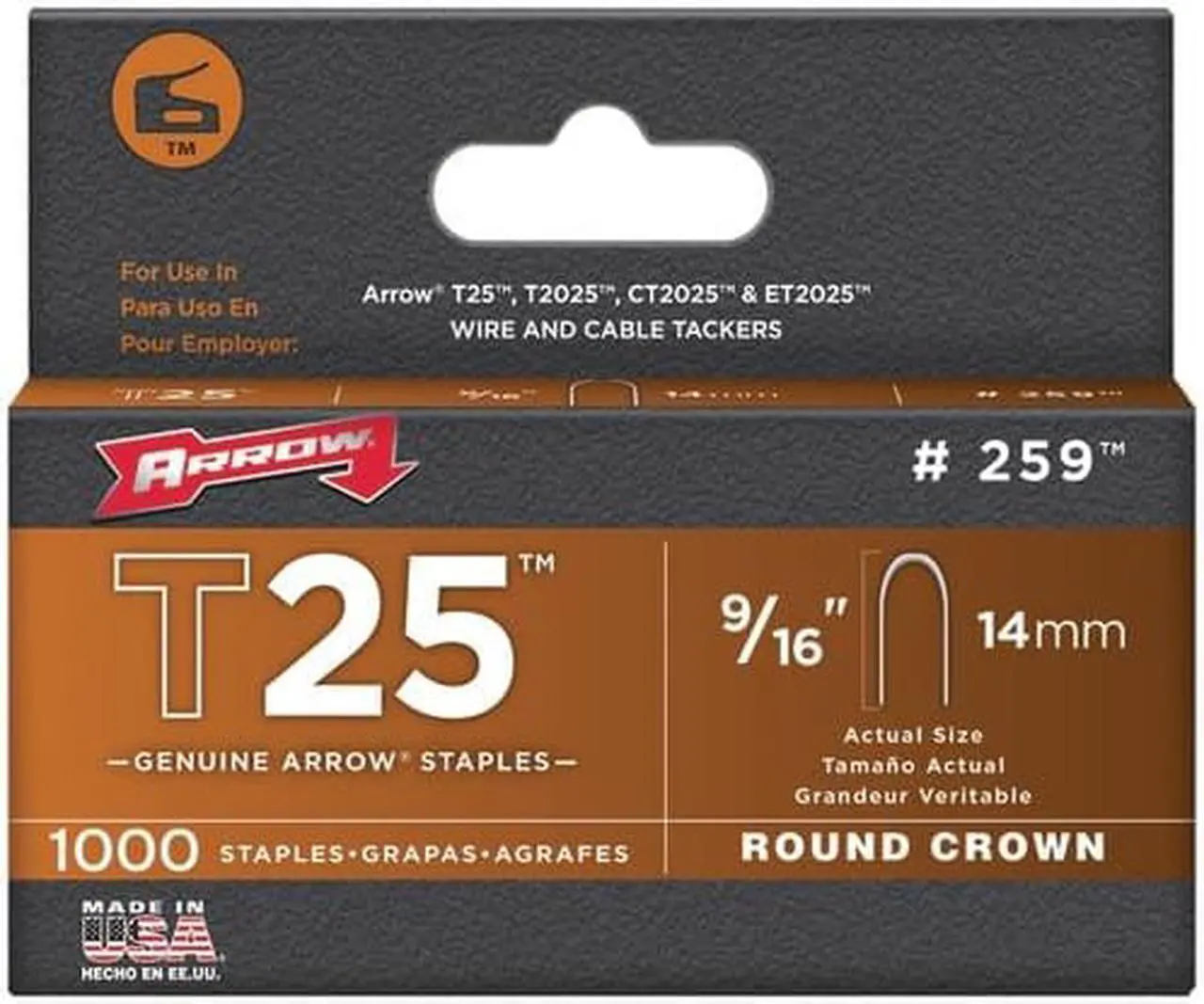 Alt view image 3 of 11 - Arrow Fastener 259 T25 9/16 Inch (14mm) Staples, 1000/Pk