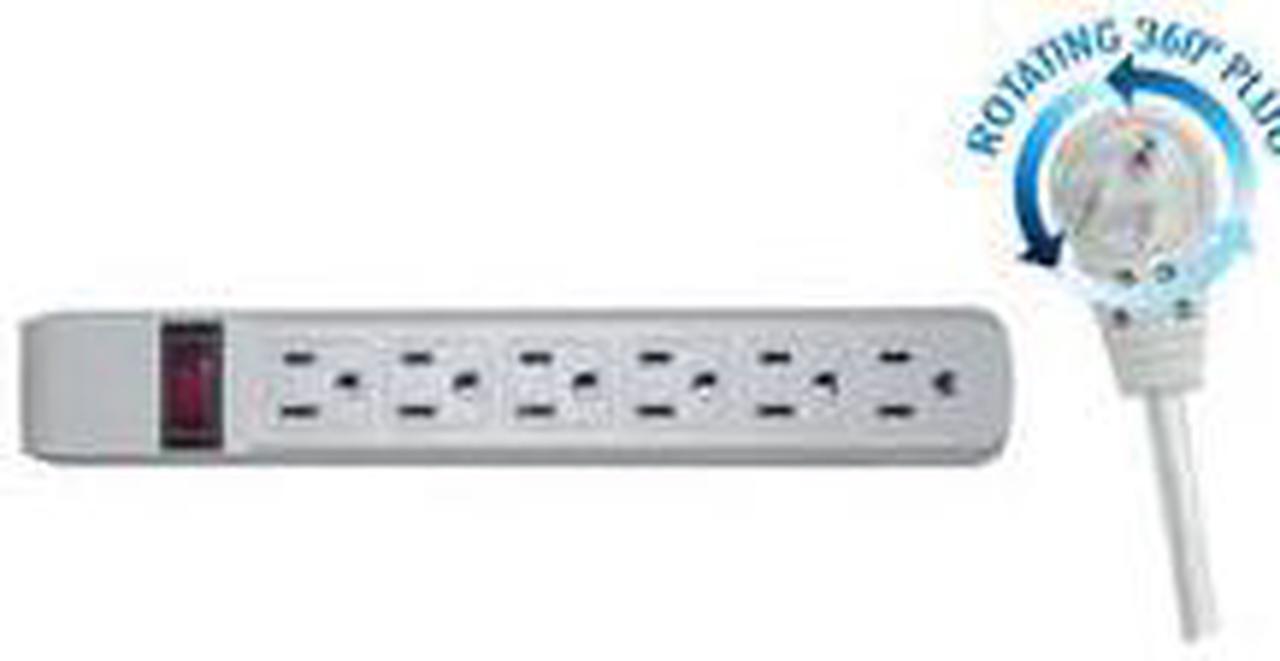 Alt view image 2 of 2 - Surge Protector, Flat Rotating Plug, 6 Outlet Horizontal Outlets, Plastic, Power Cord 4 foot - Gray