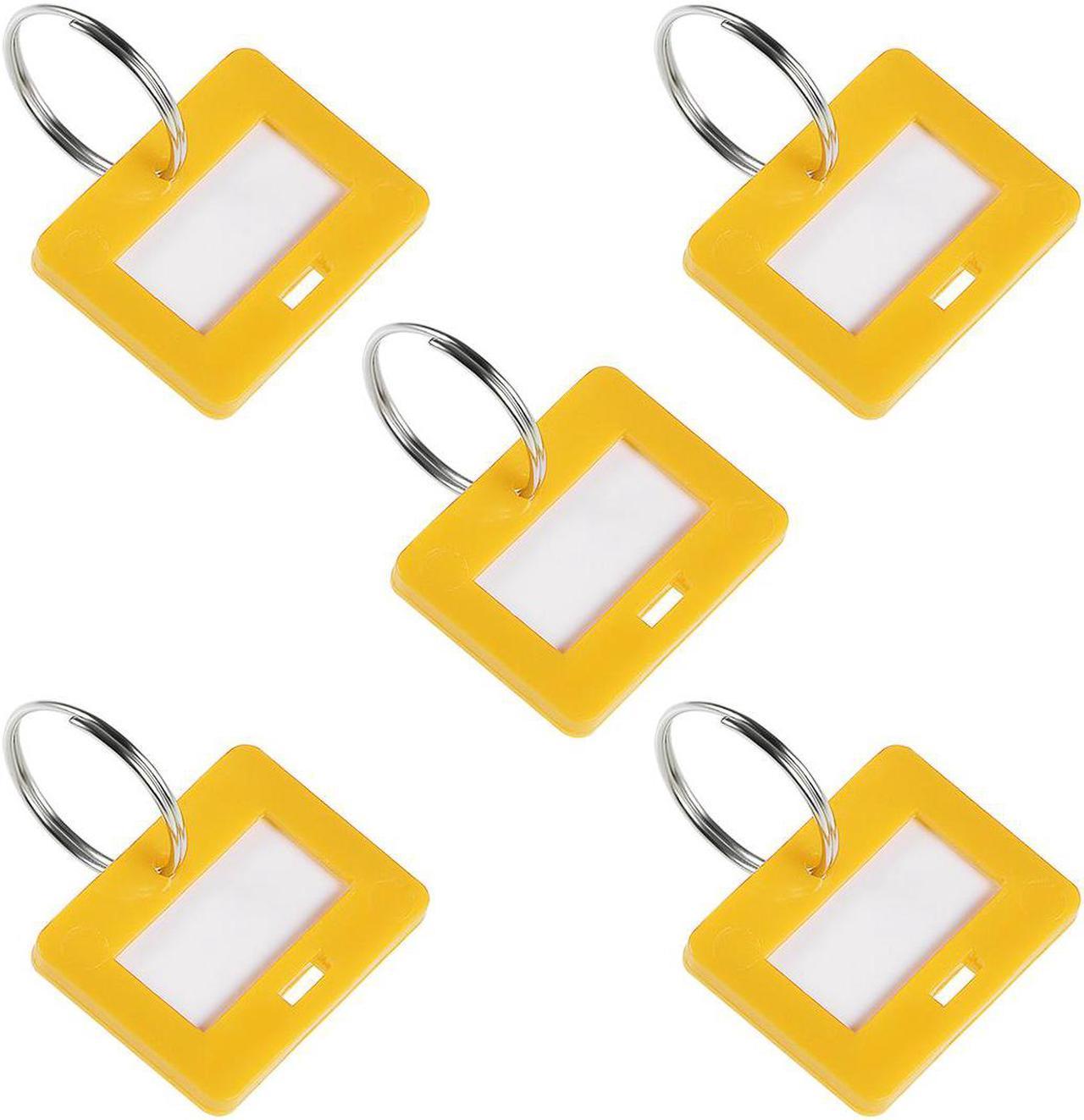 Plastic Key Tags with Split Ring Keychain ID Luggage Label Window 28x22mm, Yellow 5Pcs