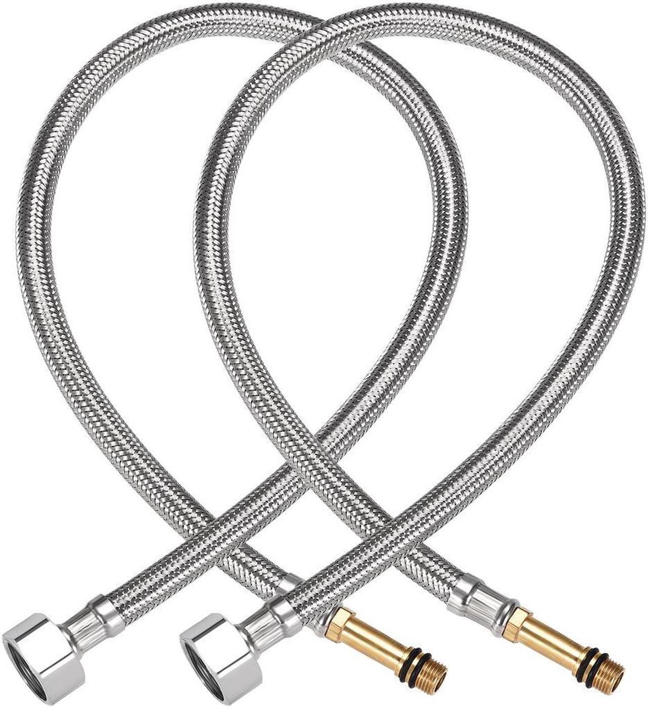 Faucet Supply Line Connector 1/2 Inch IPS Female X M10 Male 24 Inch Length Braided 304 Stainless Steel Hose 2Pcs